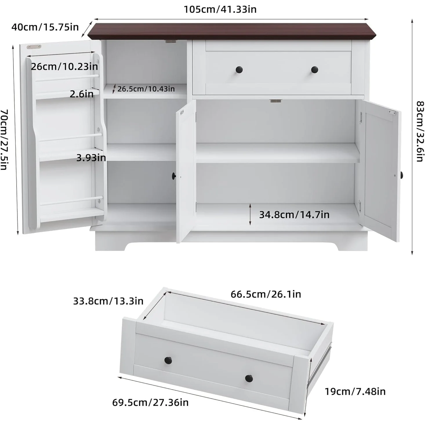 Kitchen Island with Storage, Farmhouse Sideboard Cabinet, Storage Cabinet, White