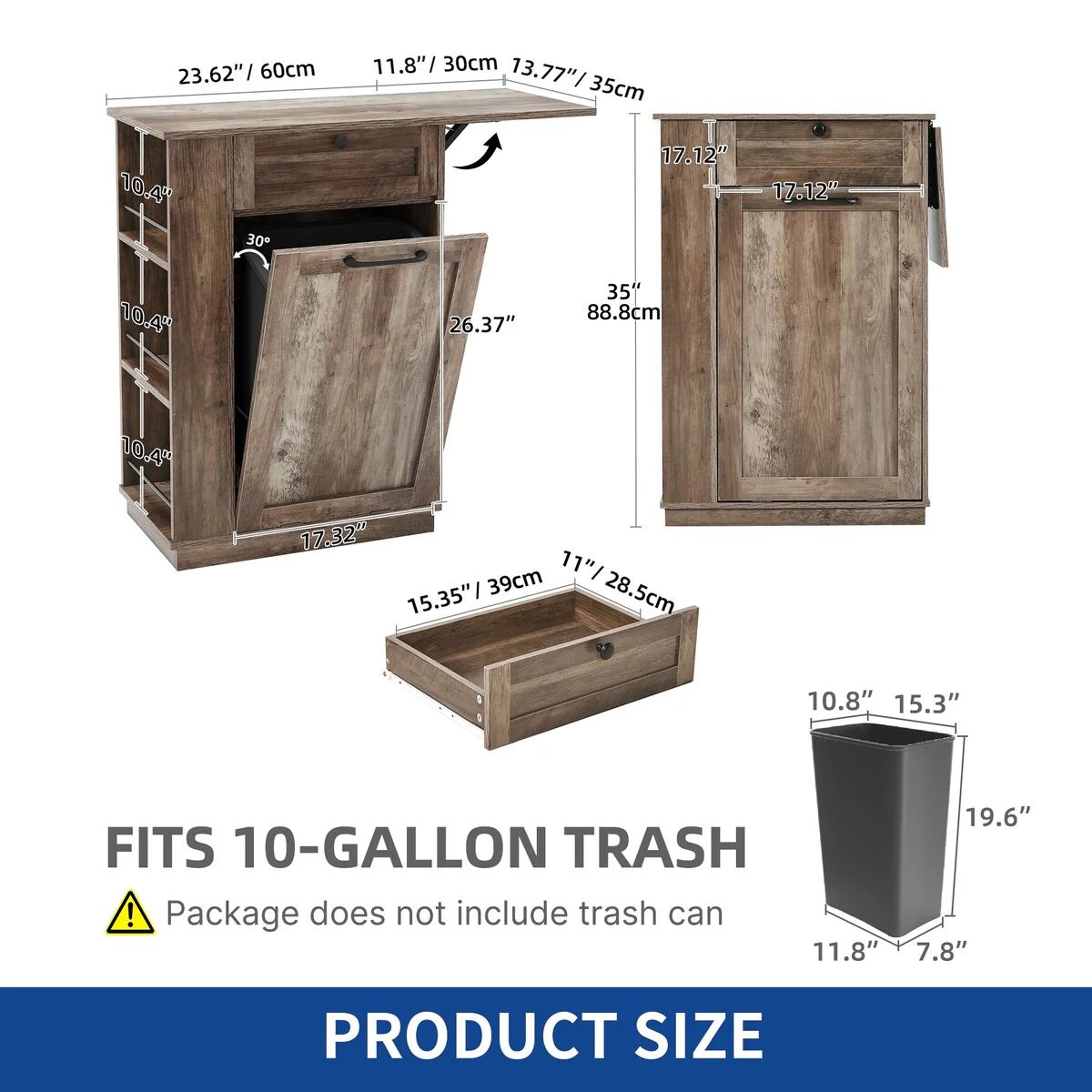 Moasis Tilt Out Trash Can Cabinet with Storage Drawer & Drop Leaf