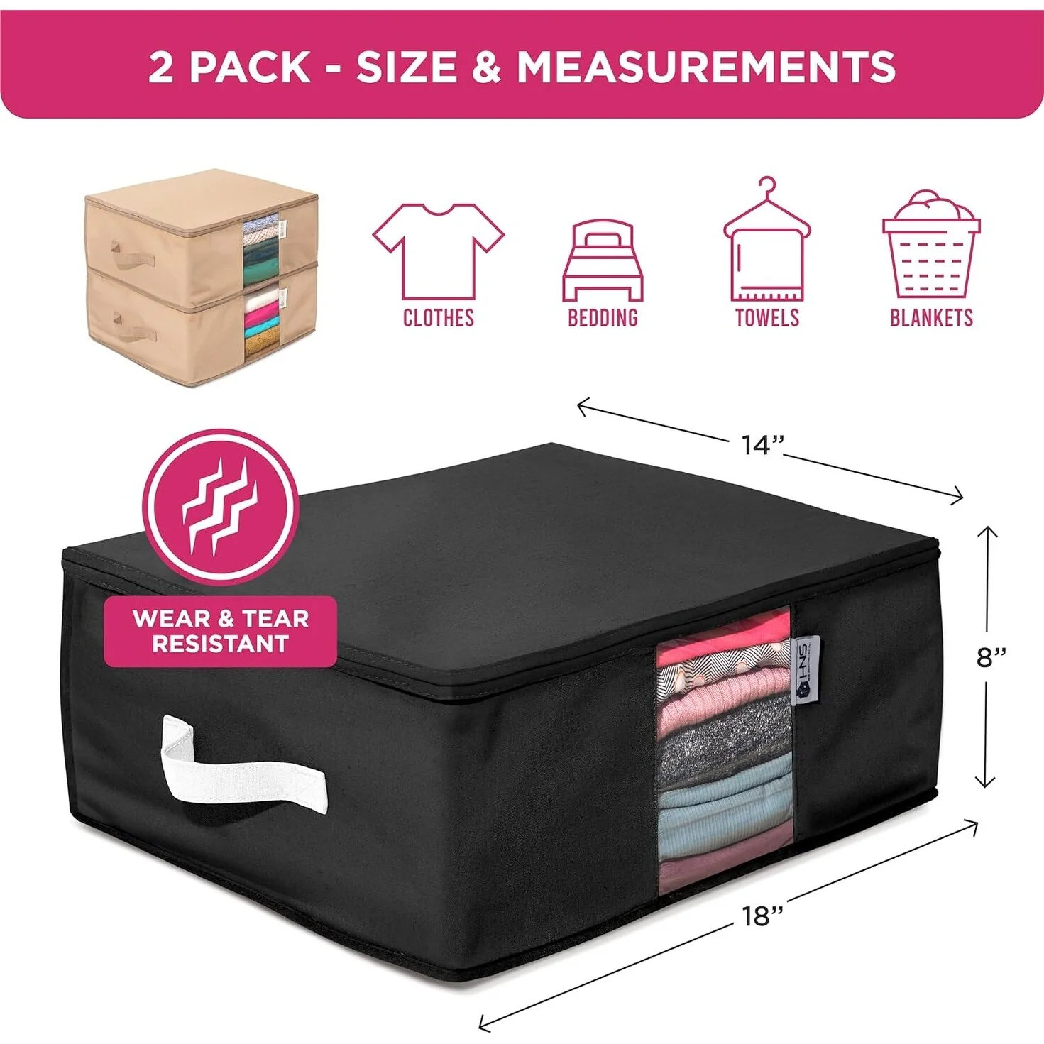 Clothes Storage Bag Organizer with Cedar Insert to Protect from Moths, Moist, Dirt, Dust etc. - Set of 2 Bags