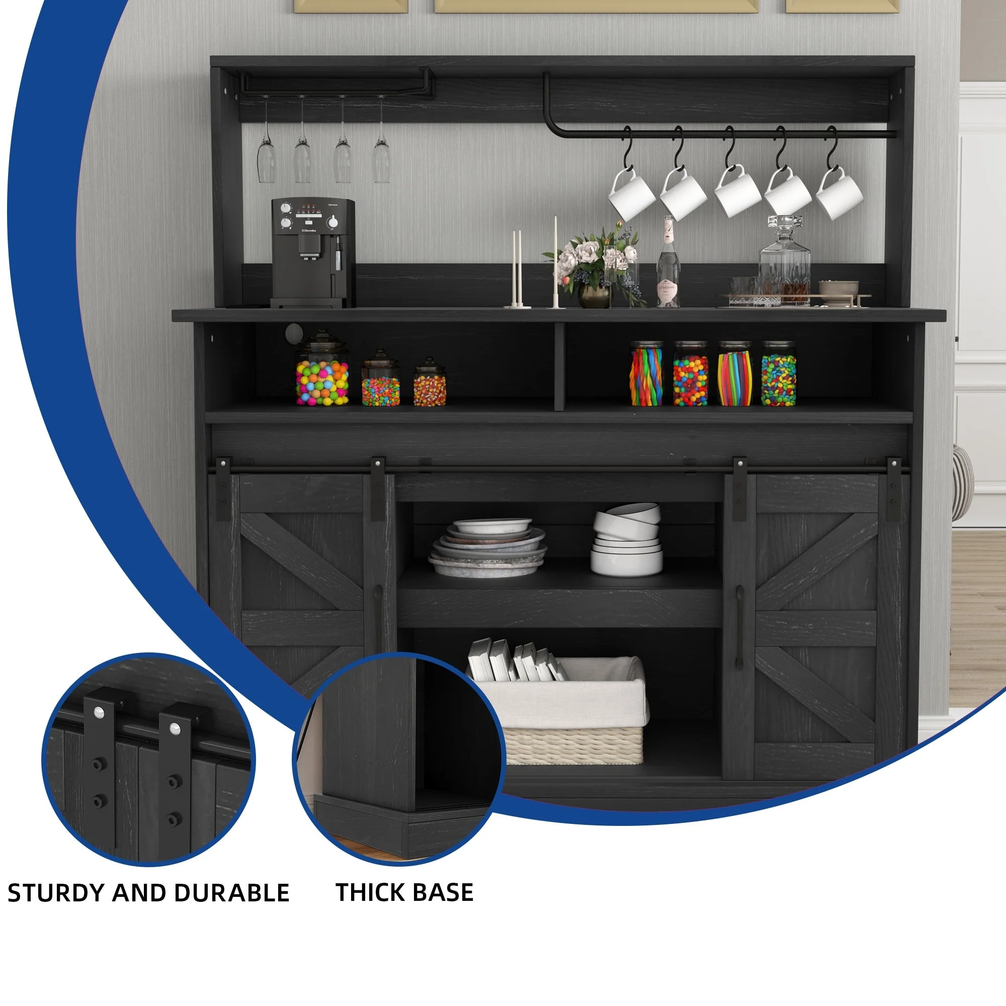 Moasis Farmhouse Coffee Bar Cabinet - 15.1