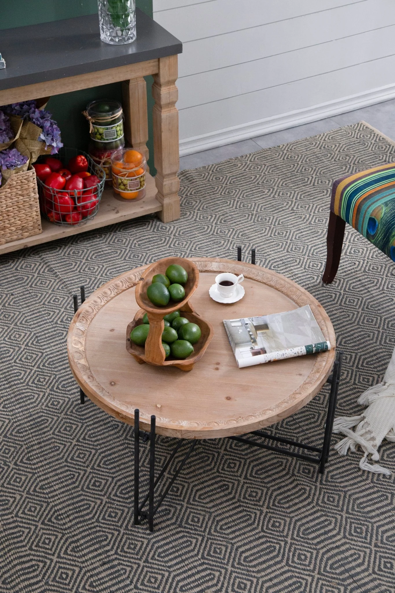 Round Wooden Round Coffee Table with Metal Legs