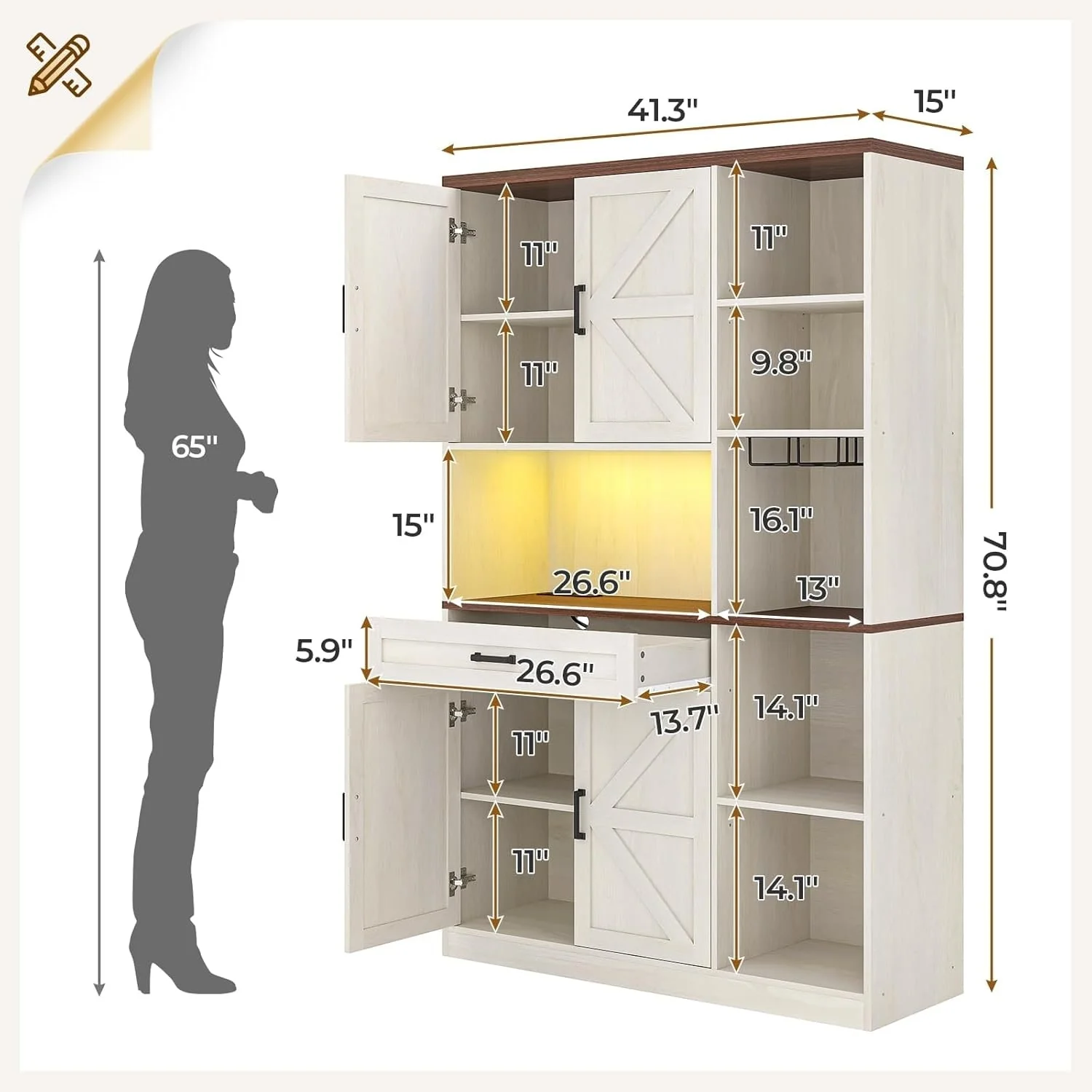 Farmhouse Kitchen Storage Cabinet Pantry Cabinet Home Bar