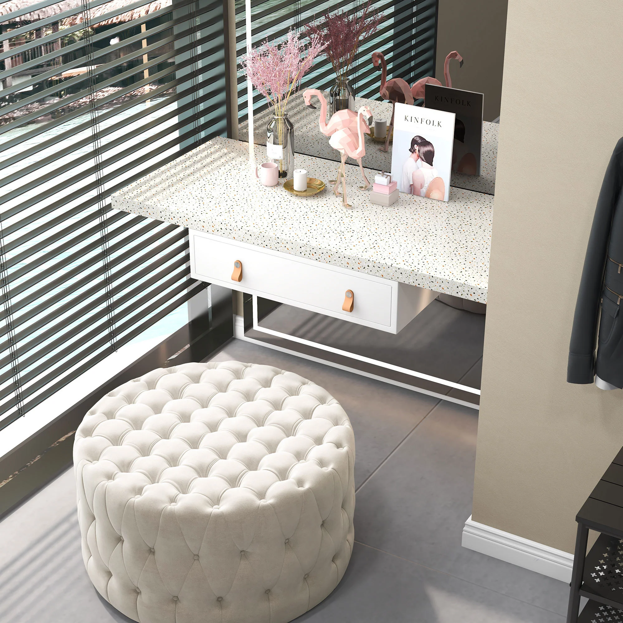 Velvet-feel Round Ottoman