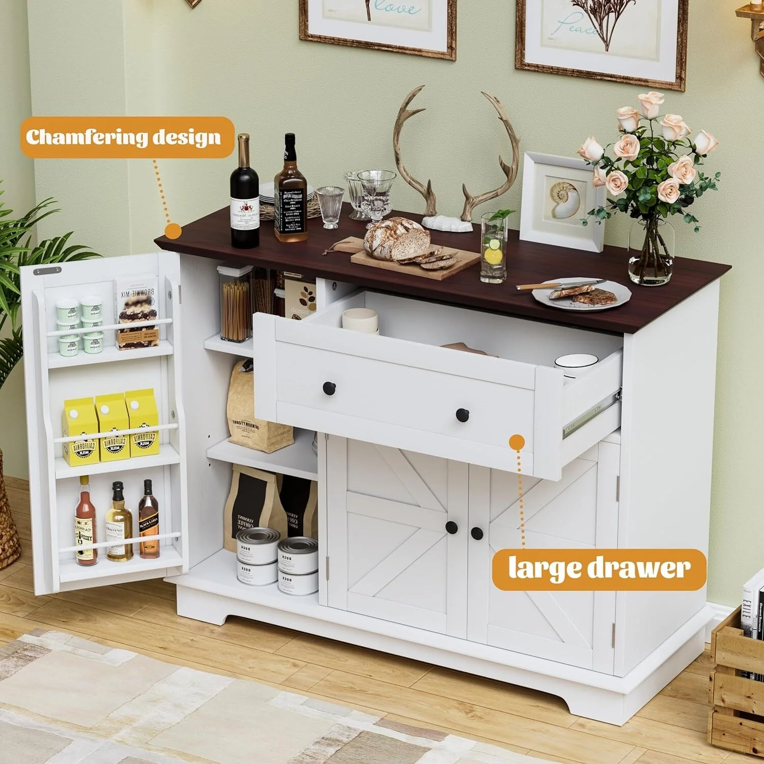 Kitchen Island with Storage, Farmhouse Sideboard Cabinet, Storage Cabinet, White