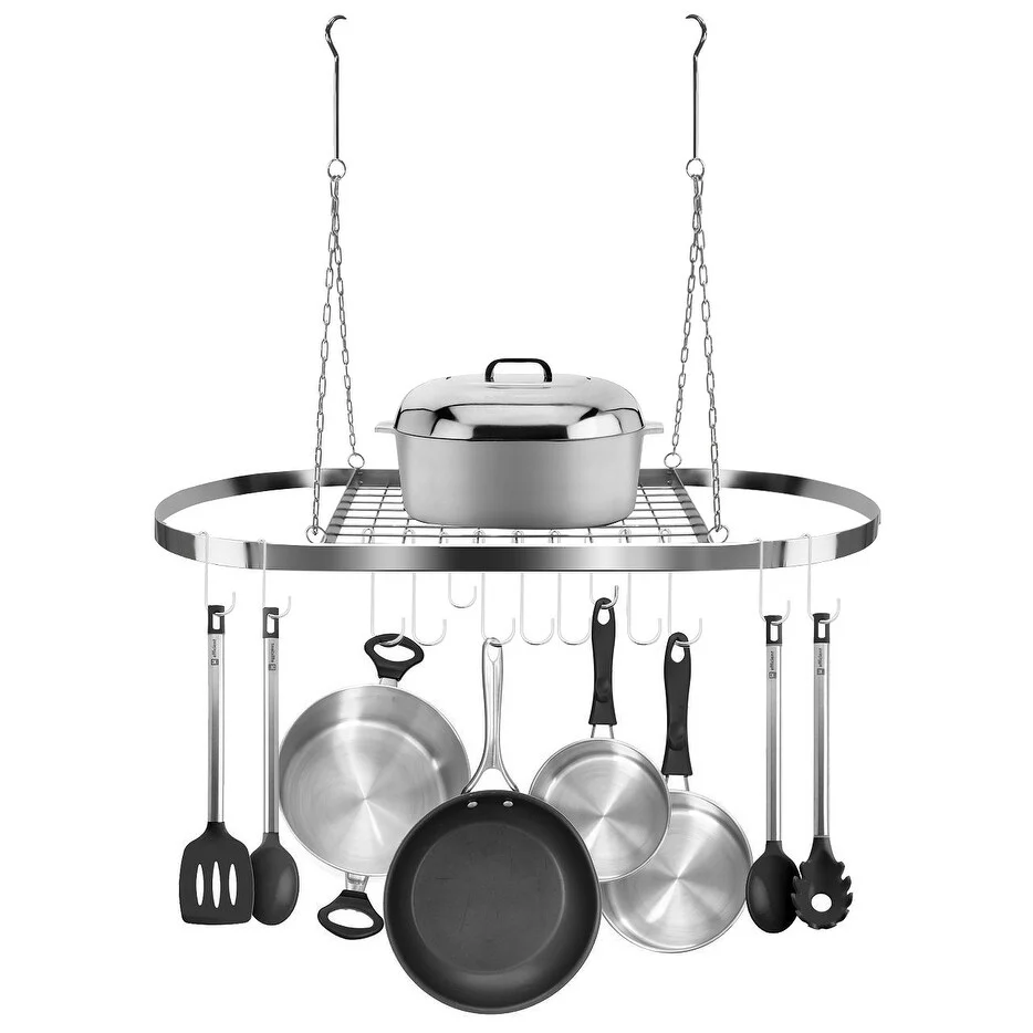 Ceiling mounted Pot Rack with Hooks - Chrome