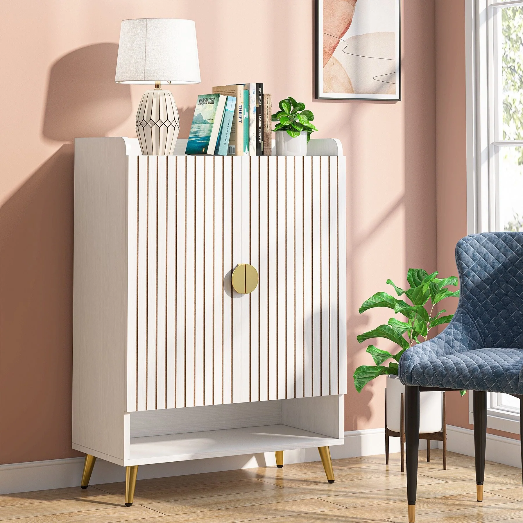 Shoe Cabinet with Doors, Entryway Shoe Storage Cabinet with Adjustable Shelves - 29.6