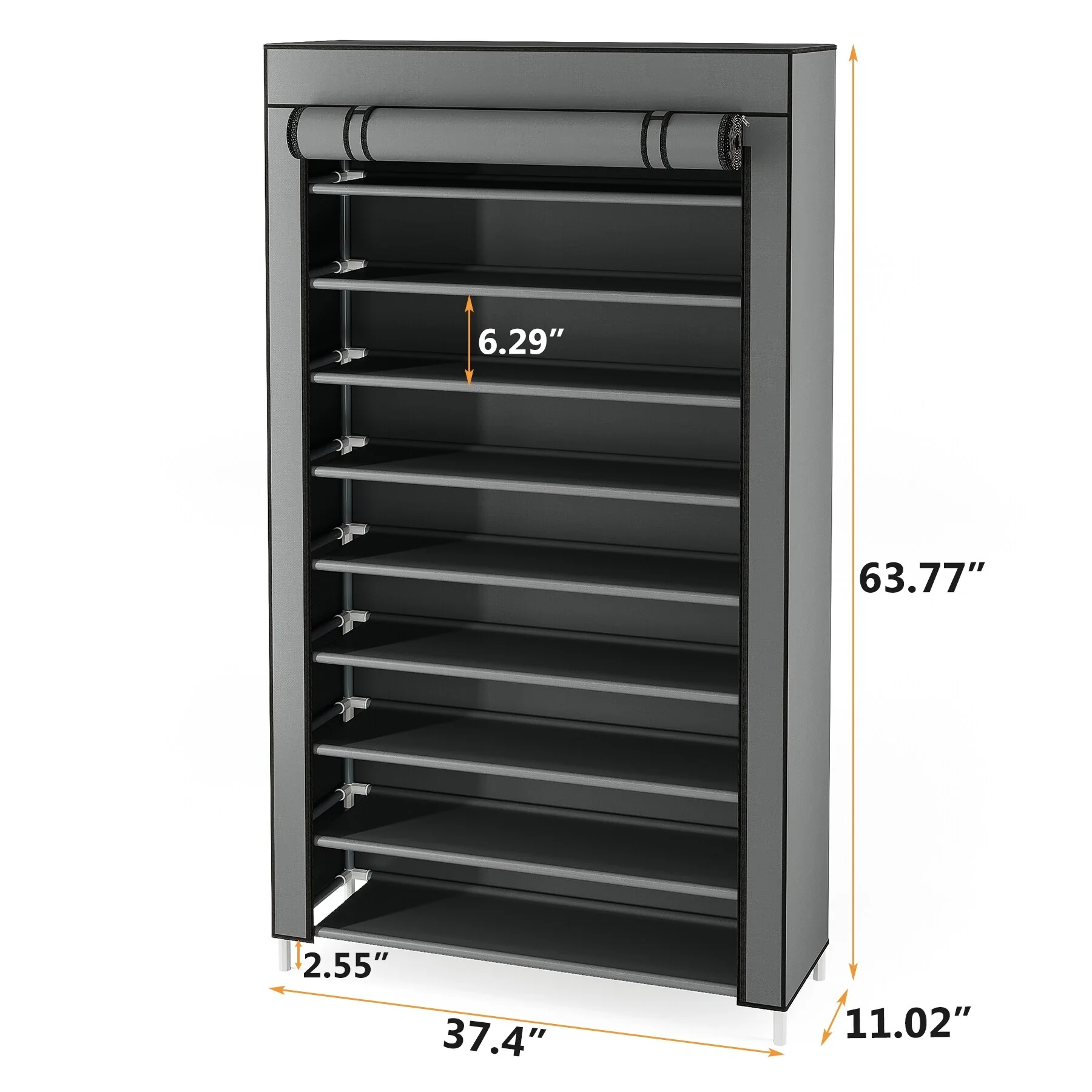 9-Tier Tall Shoe Shelf Stand Rack Organizer with Non-woven Fabric Cover - 10-tier