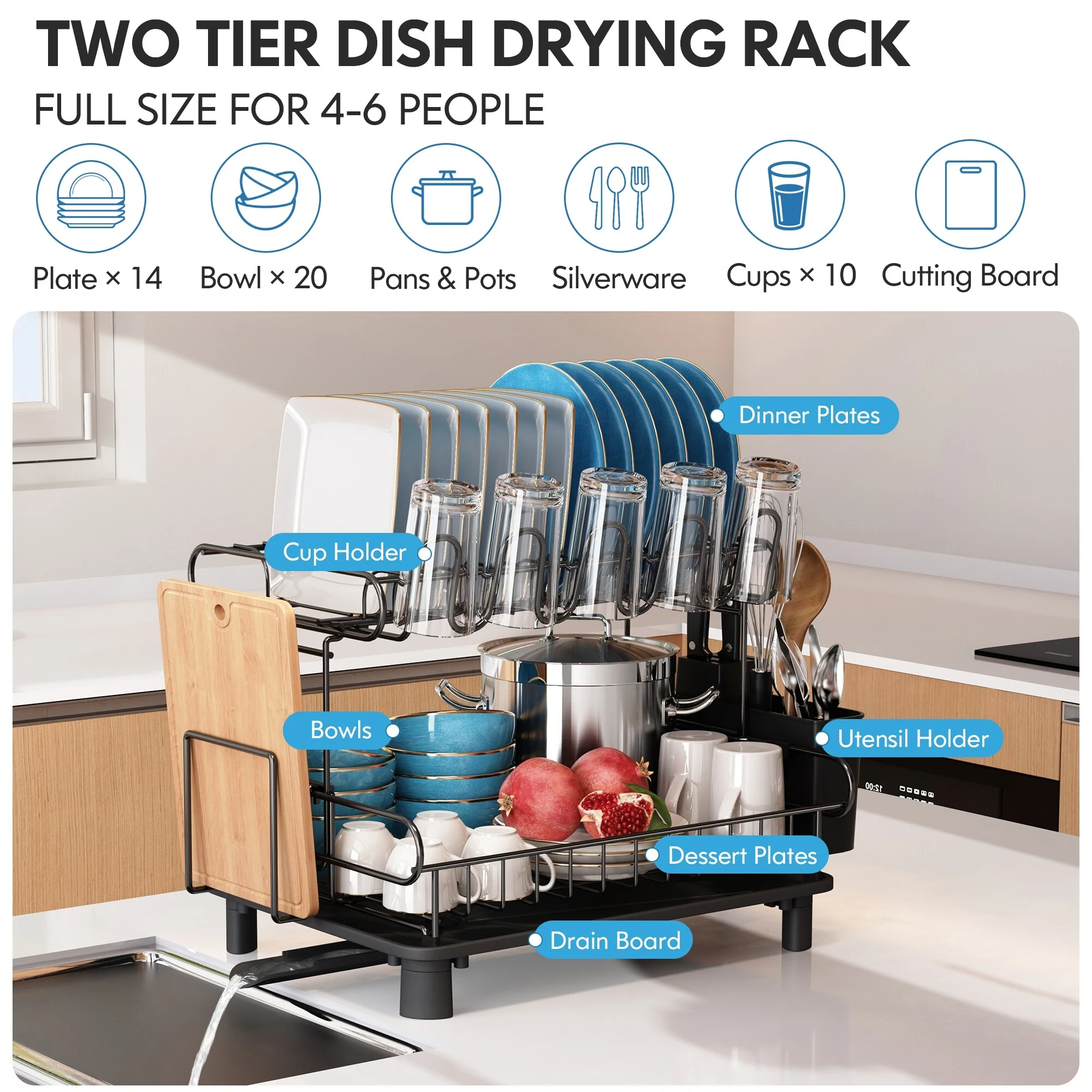 JASIWAY 2 Tier Kitchen Stainless Steel Dish Rack