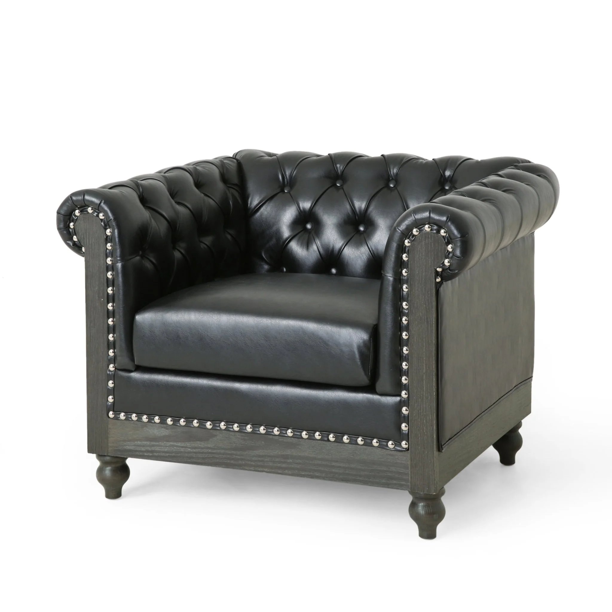 Luminex Tufted Upholstered Club Chair with Nailhead Accents and Scrolled Tuxedo Arms
