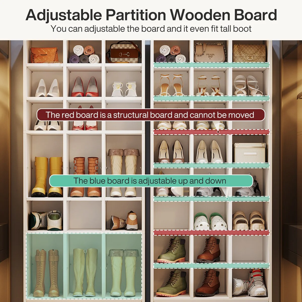 70.9-Inch Shoe Storage Cabinet, Tall Wooden Shoe Rack with 24 Cubbies and Drawer for Closet, Entryway, Living Room