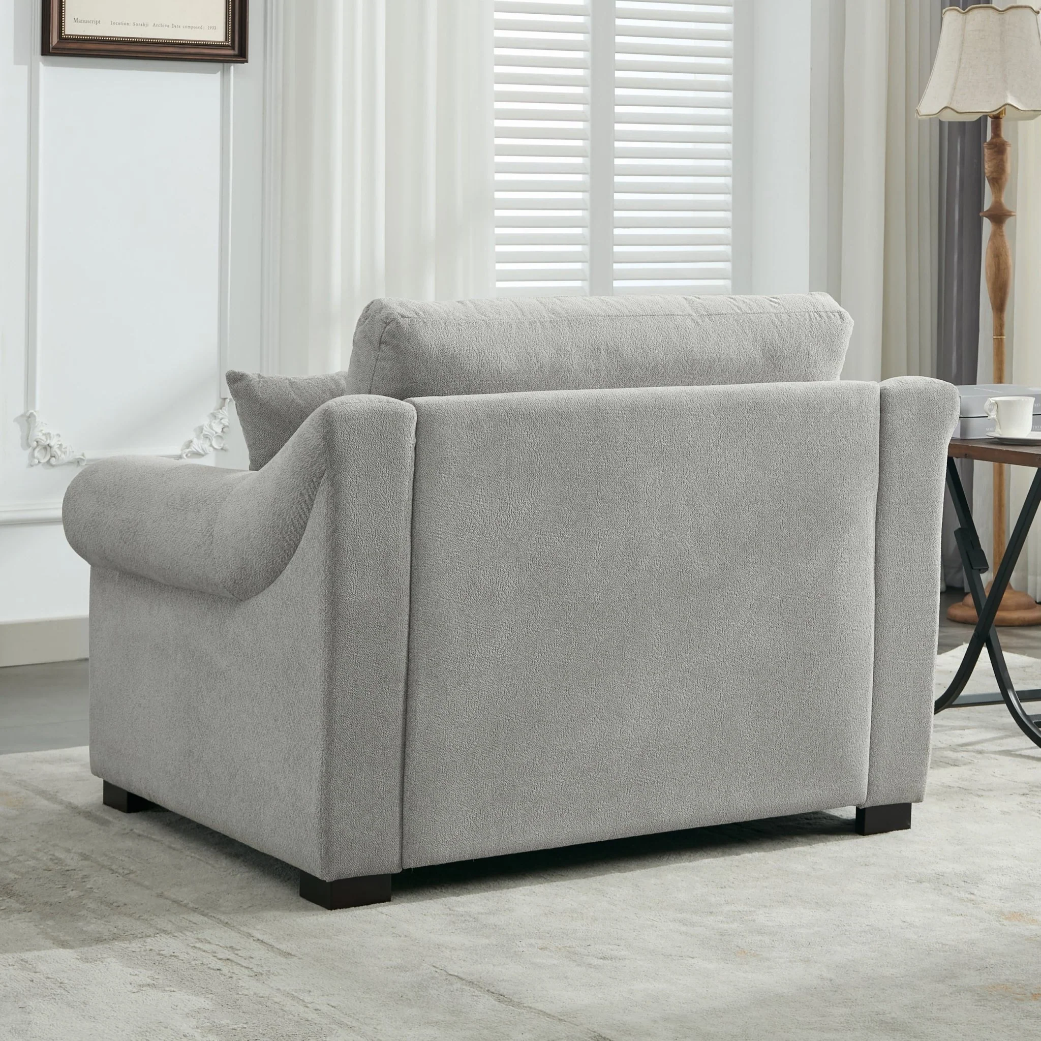 Elicited Upholstered Arm Chair with Wide Armrests and Removable Cushion