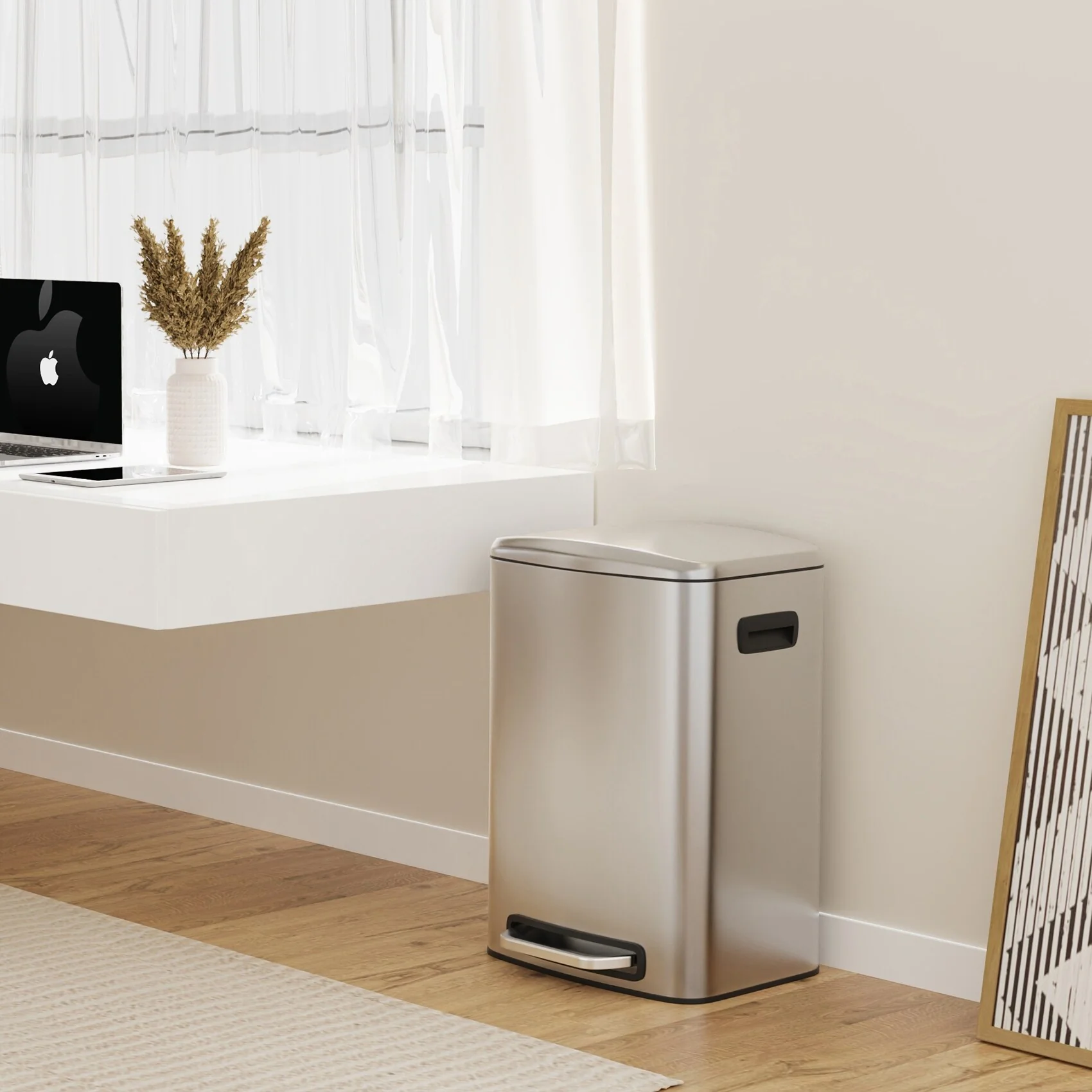 Stainless Steel 13-Gallon Kitchen Trash Can with Foot Pedal and Soft Close Lid