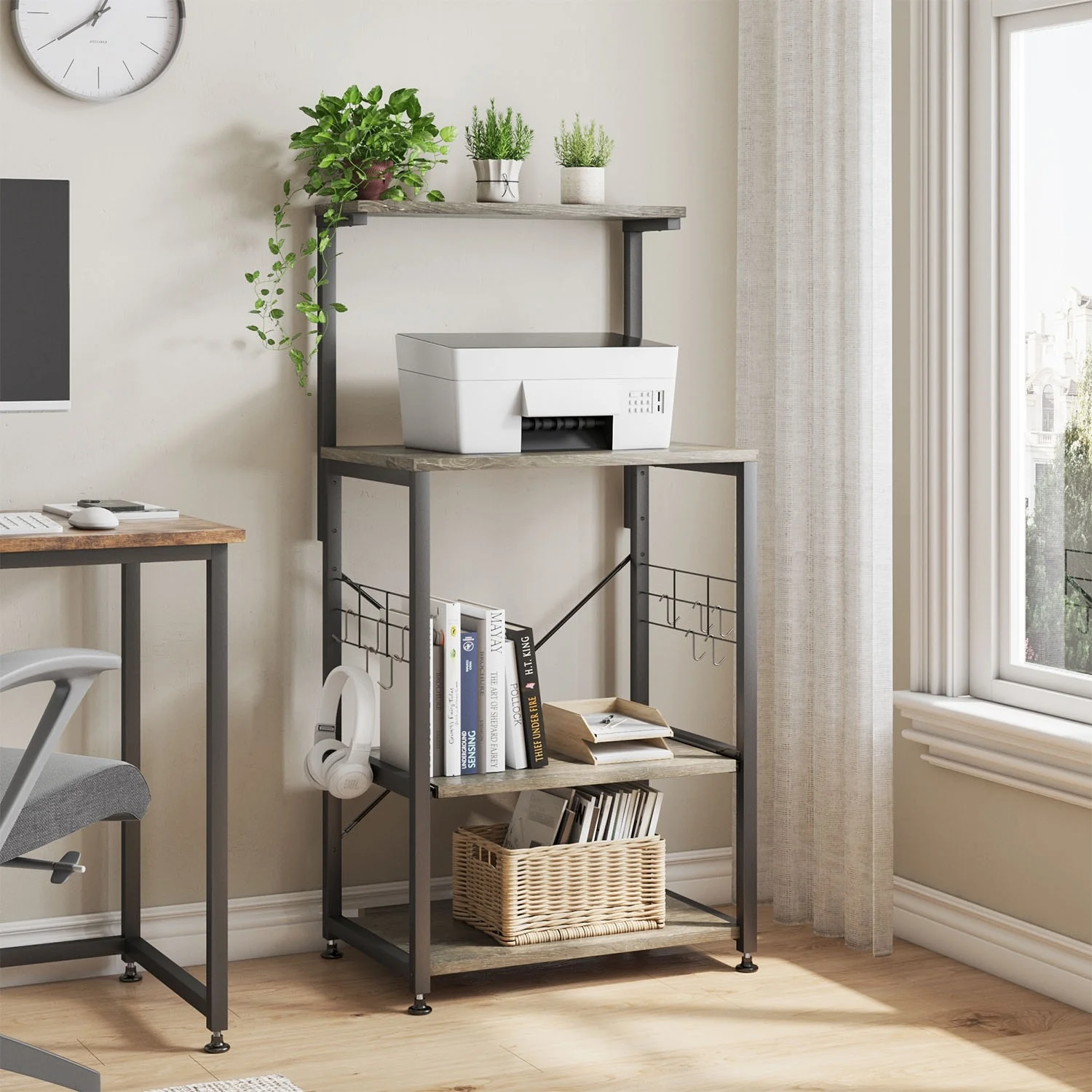 Kitchen Bakers Rack with Storage Shelves &USB Outlets, Microwave Oven Stand Kitchen Shelf Organizer