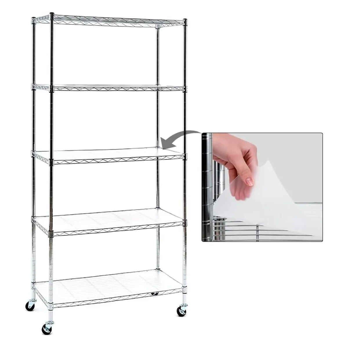 Chrome 4/5-Tier Steel Shelving with Wheels & Liners Heavy-Duty Storage