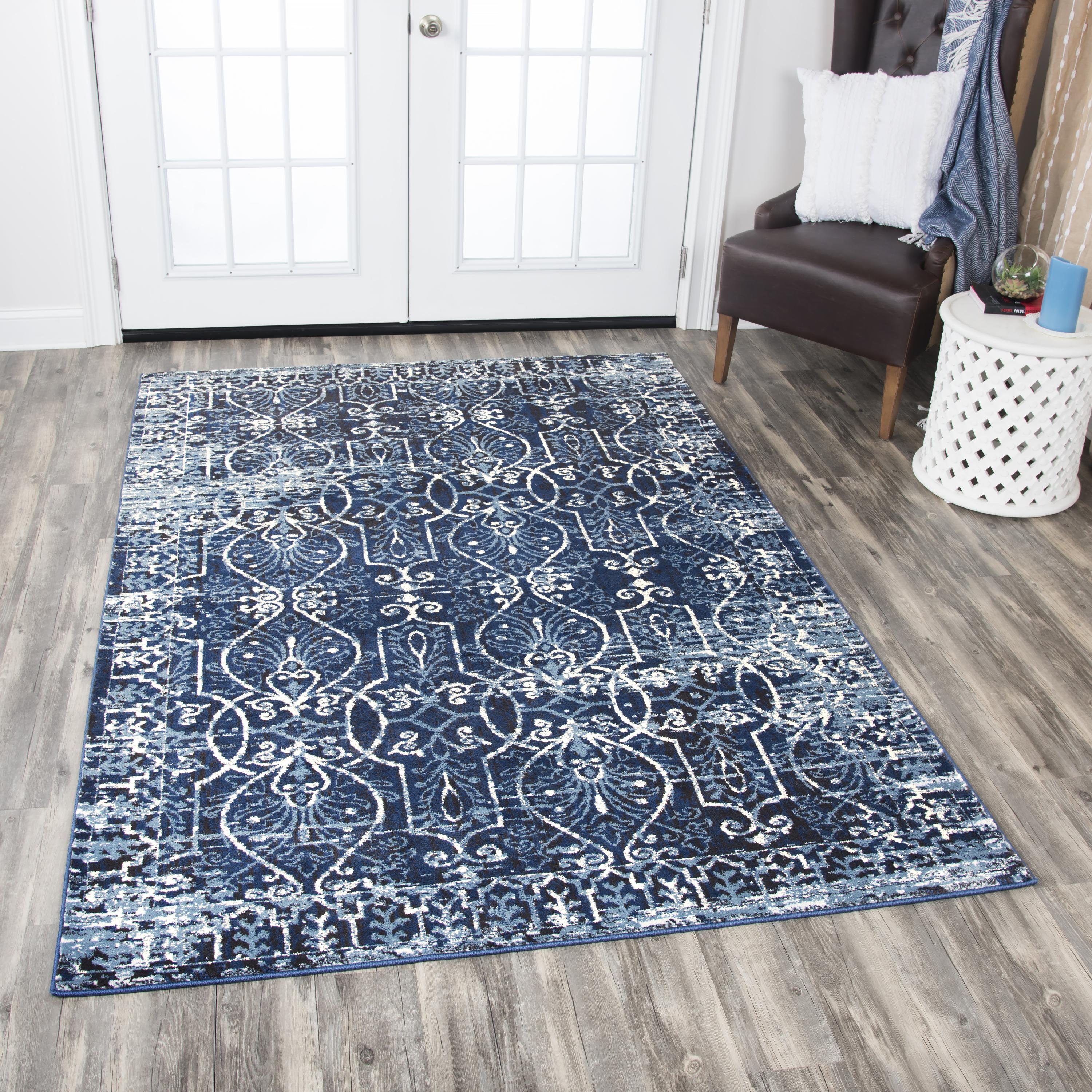 Denim Scrollwork Power Loomed Area Rug