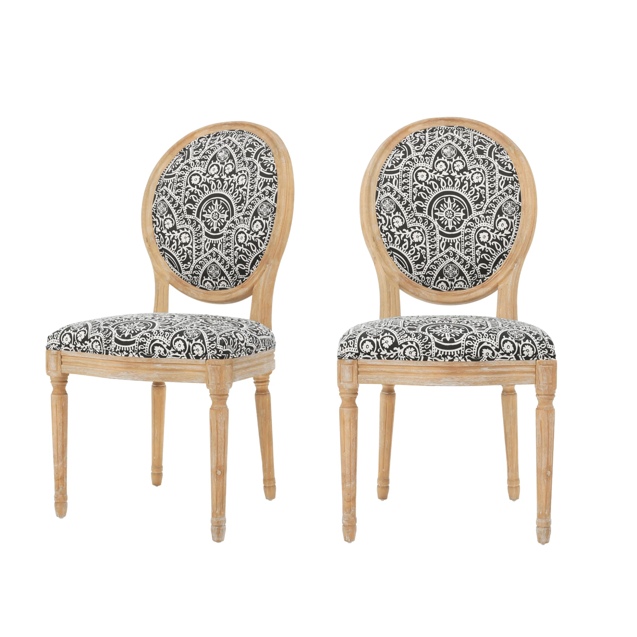 Dynamic Upholstered Dining Chair with Round Backrest and Fluted Legs, Set of 2