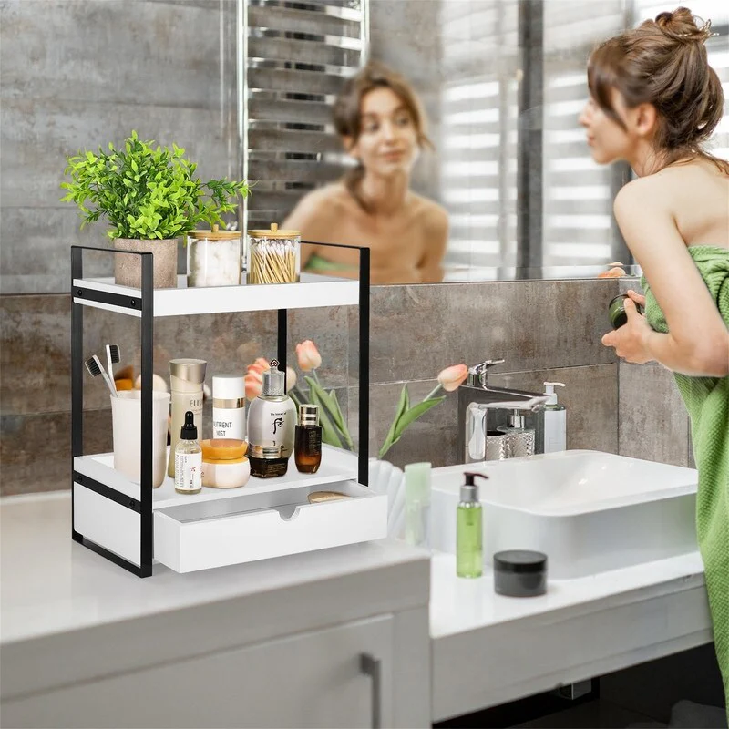 2-Tier Bathroom Organizer Countertop with Drawer - 6.9