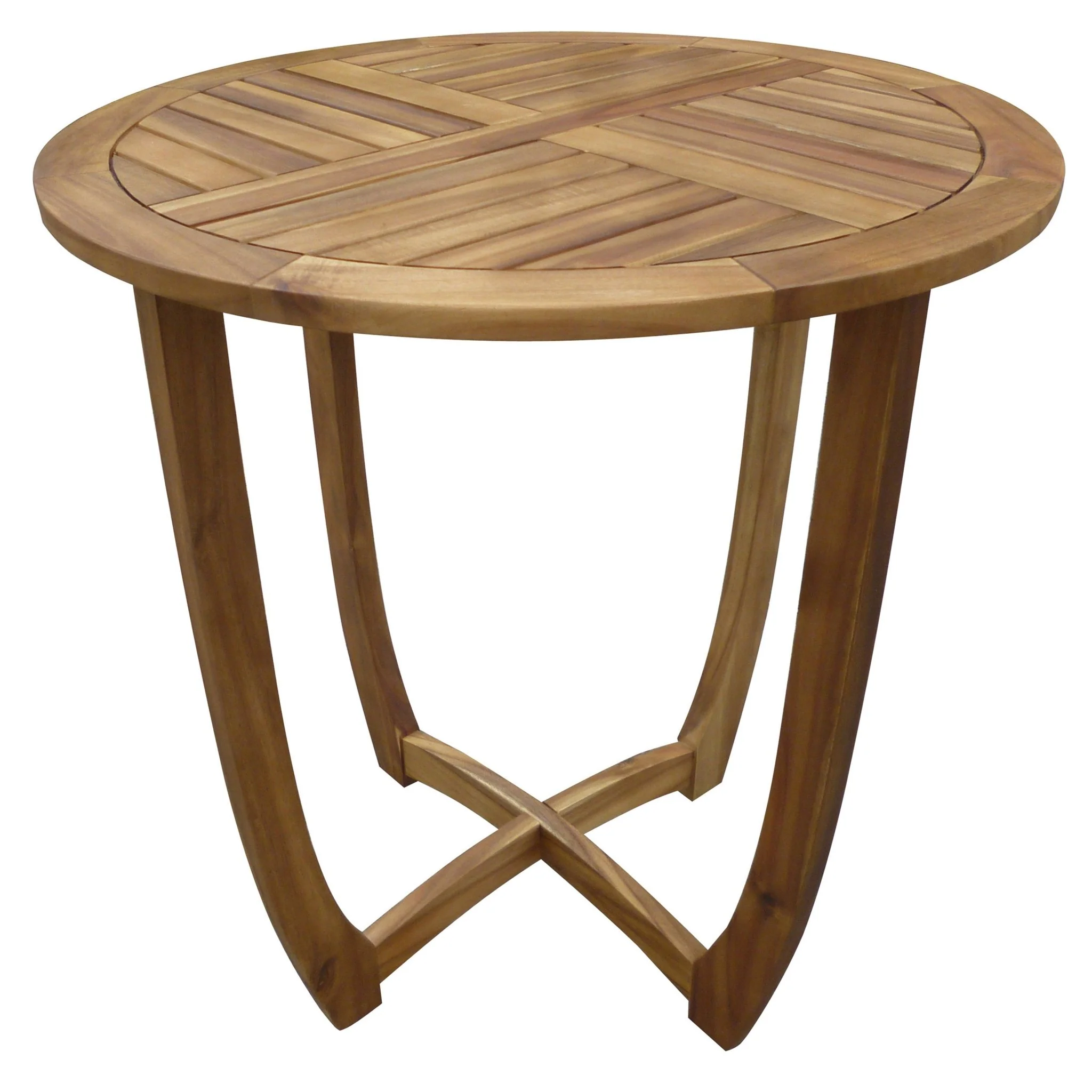 27.5 Outdoor Circular Wood Bistro Table with Curved Legs and Slat Panel Table Top