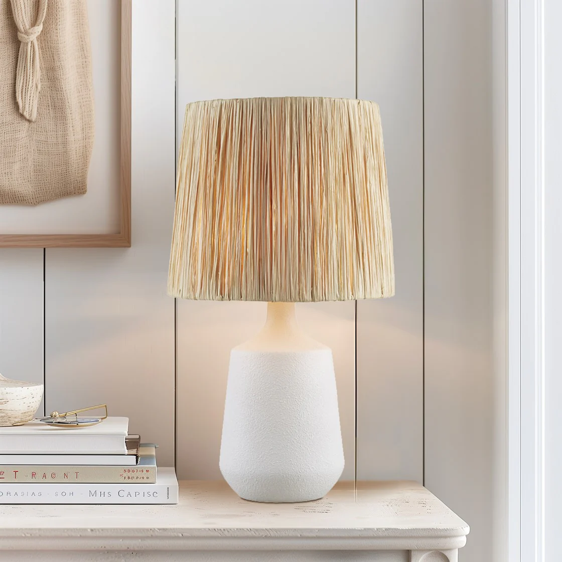 Table Lamp with Ceramic Base and Raffia Shade