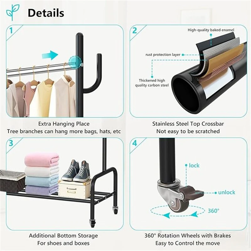 Heavy Duty Clothing Rack with Wheels and Bottom Shelf - 38.19