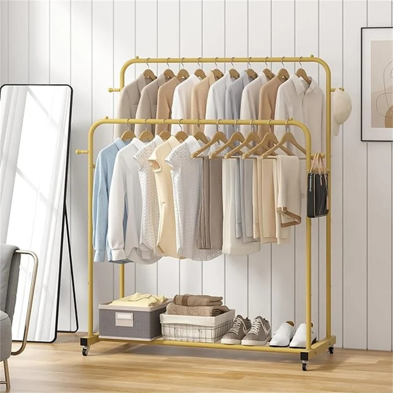 Double Rods Garment Rack with Wheels - 16.73