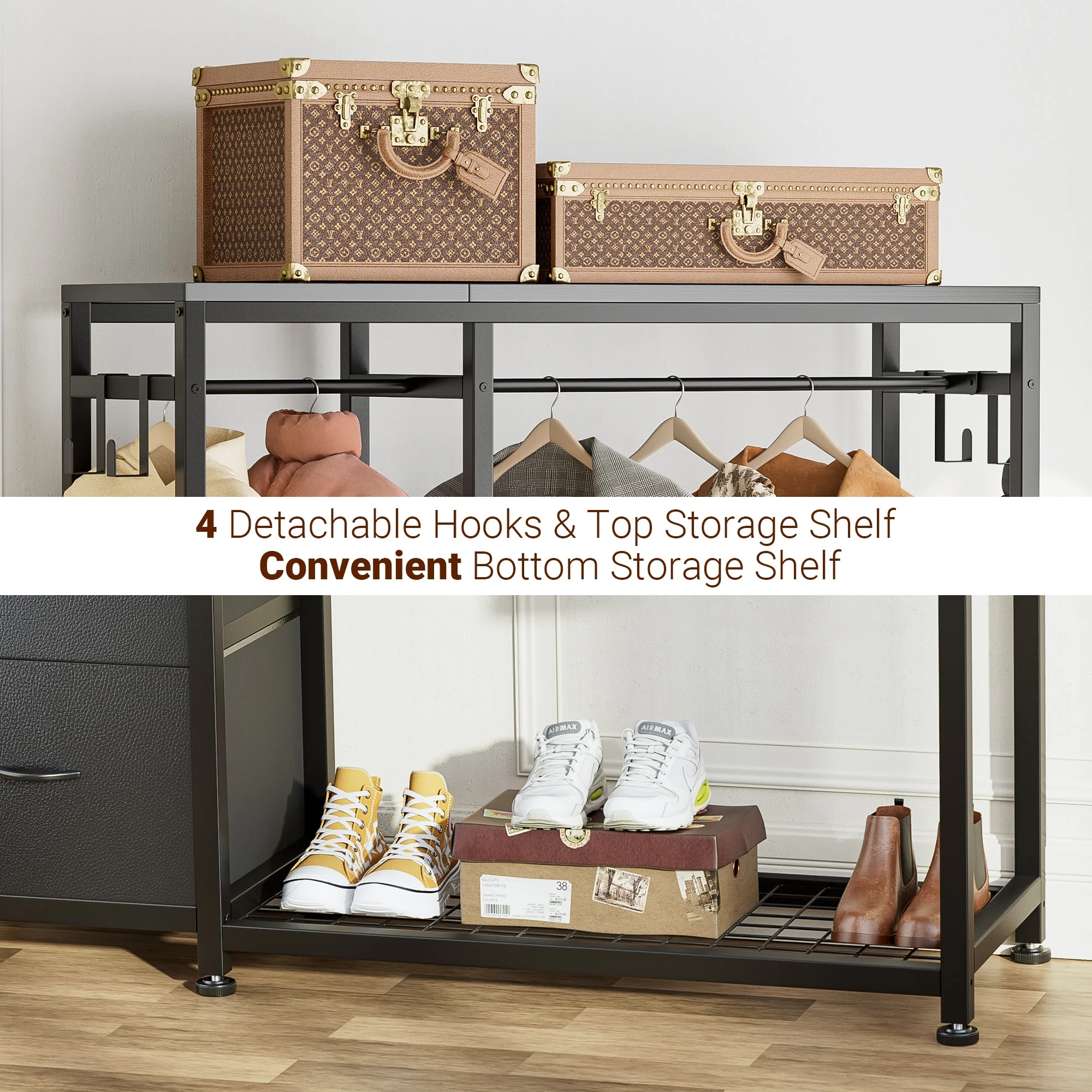 Clothes Rack, Closet Organizer with Storage Shelves, Hanging Bar, Drawers - 47.24