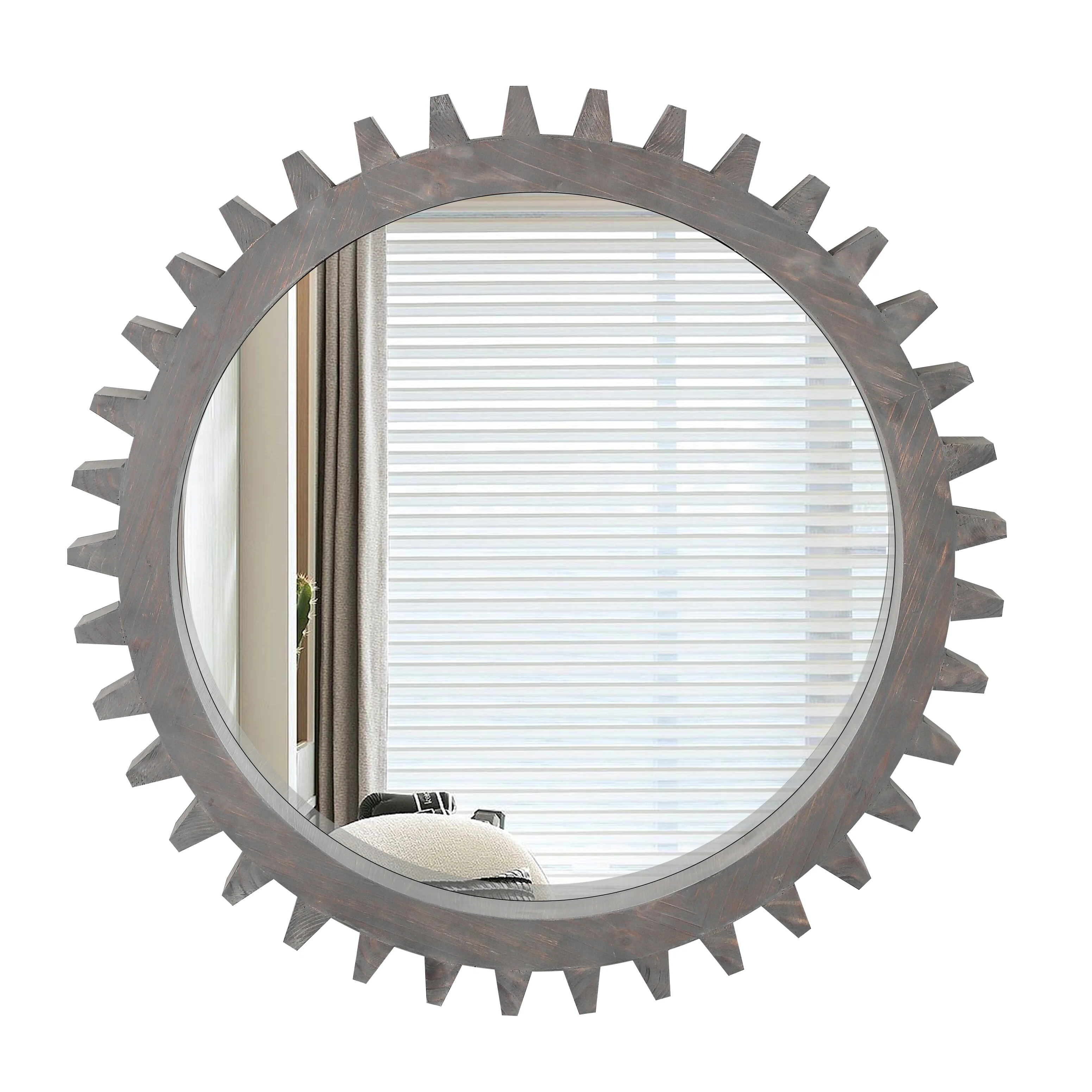 Harmonyx Wall Mirror with Gear Shape and Wood Frame