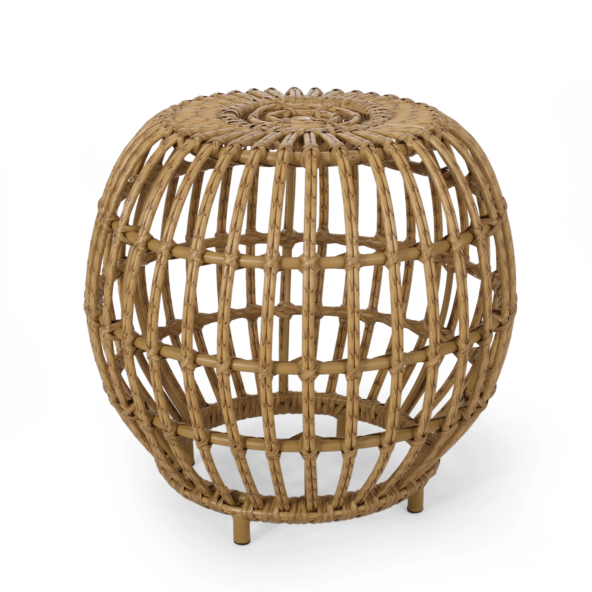 Reverent Outdoor End Table with Rattan Frame and Handcrafted Design