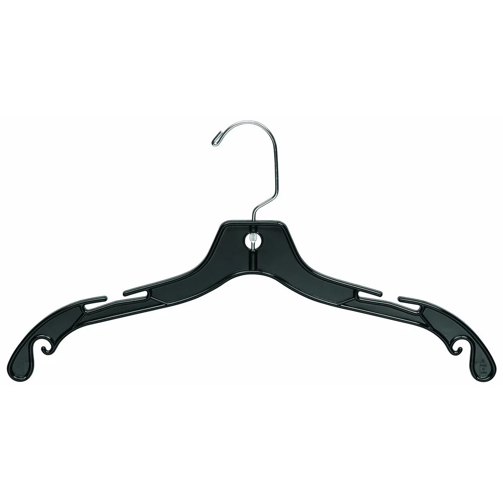 Black Plastic Top Hangers with Chrome Swivel Hook, Set of 100