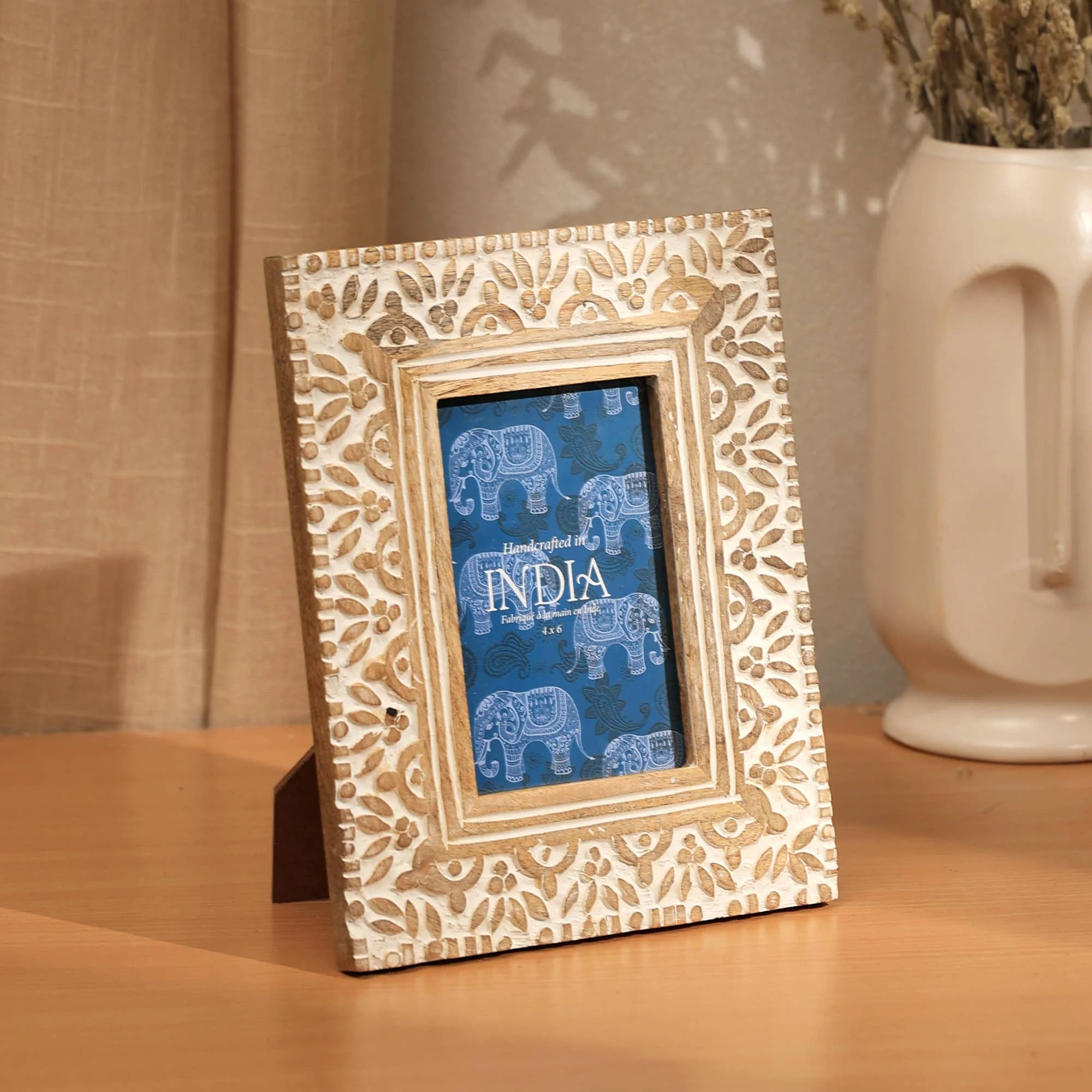 Handcrafted Floral Design Wood Photo Frame, 4x6