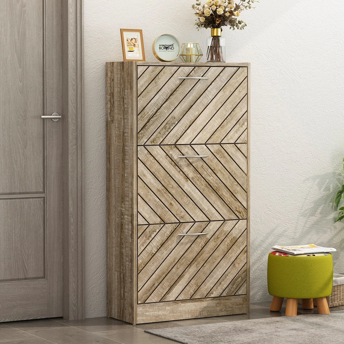 FUFU&GAGA Freestanding 3 Flip Drawers Shoe Cabinet Storage Organizer