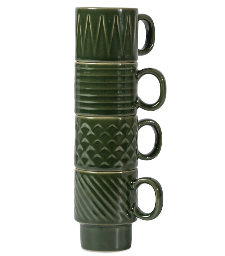 Sagaform Coffee & More Collection Stackable Espresso Mug, Set of 4, 3oz, Green