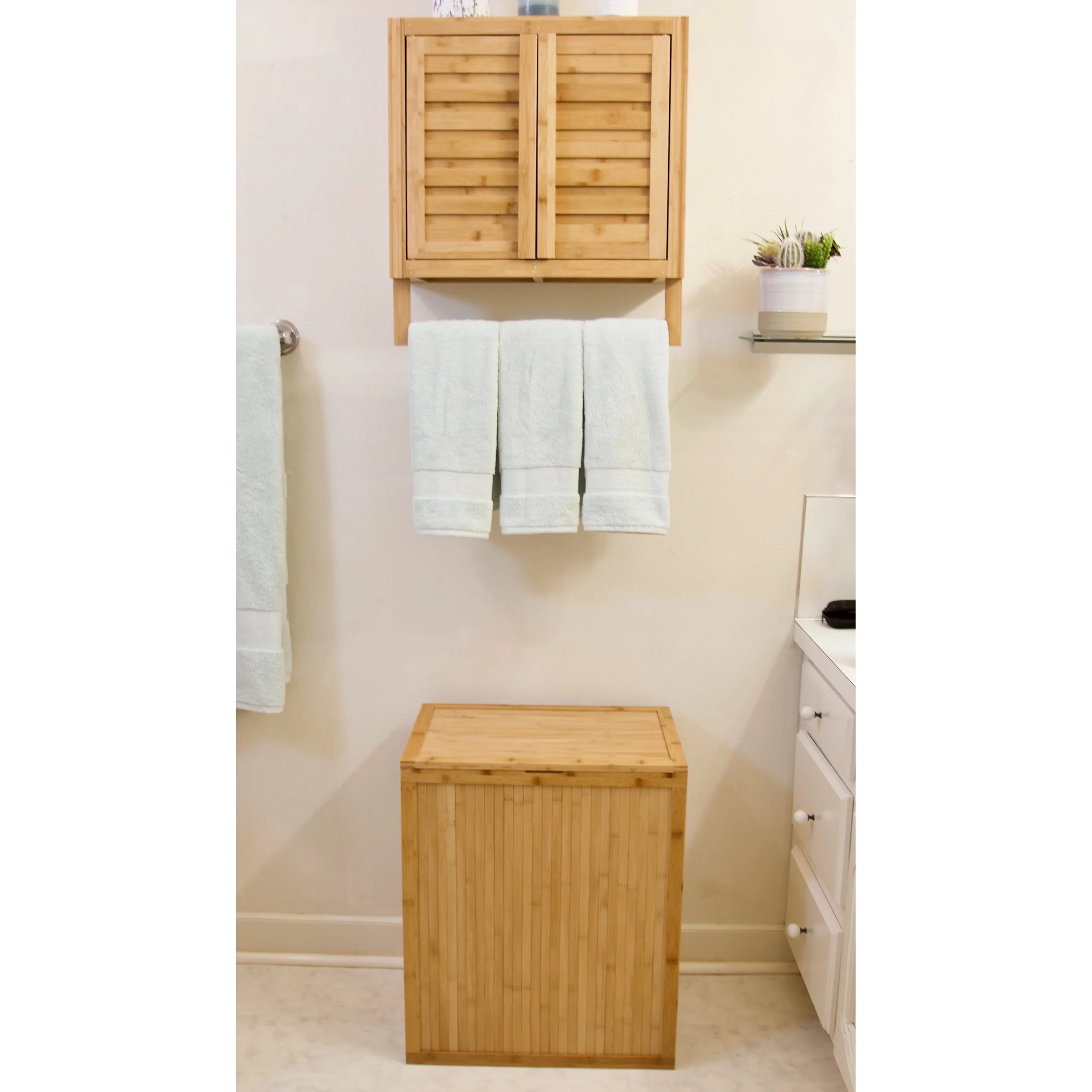 Solid Bamboo Folding Clothes Hamper w/ Removable Laundry Bag