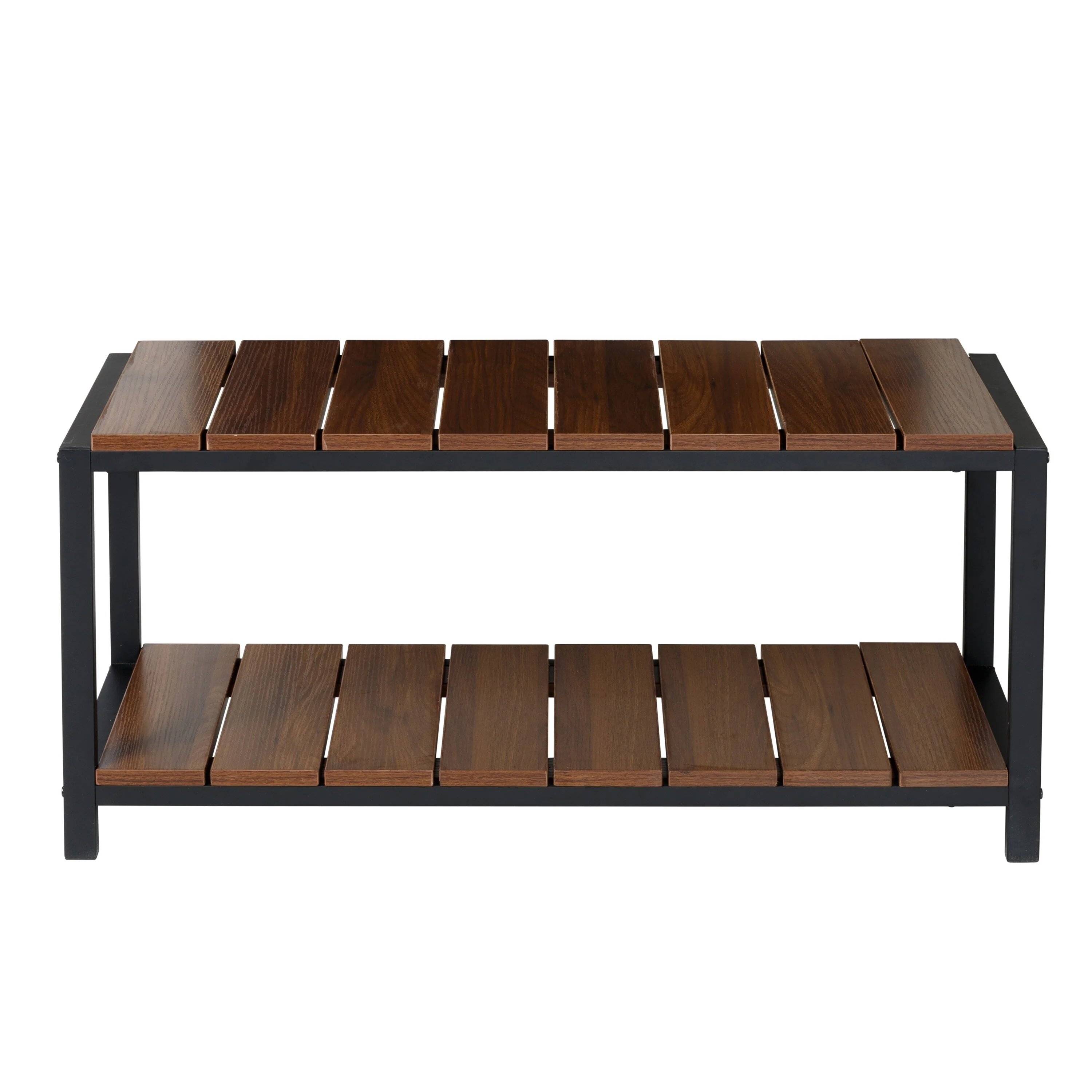 Honey-Can-Do Walnut/Black 2-Tier Entryway Shoe Bench