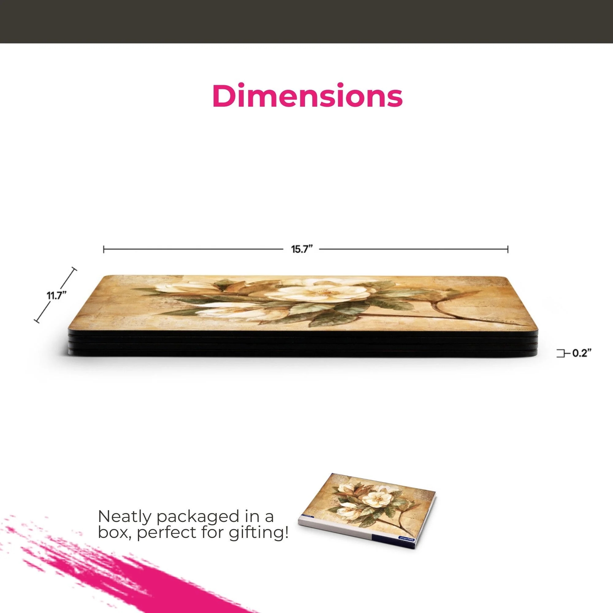 Pimpernel Set of 4 Sugar Magnolia Placemats - 15.7 inches x 11.7 each