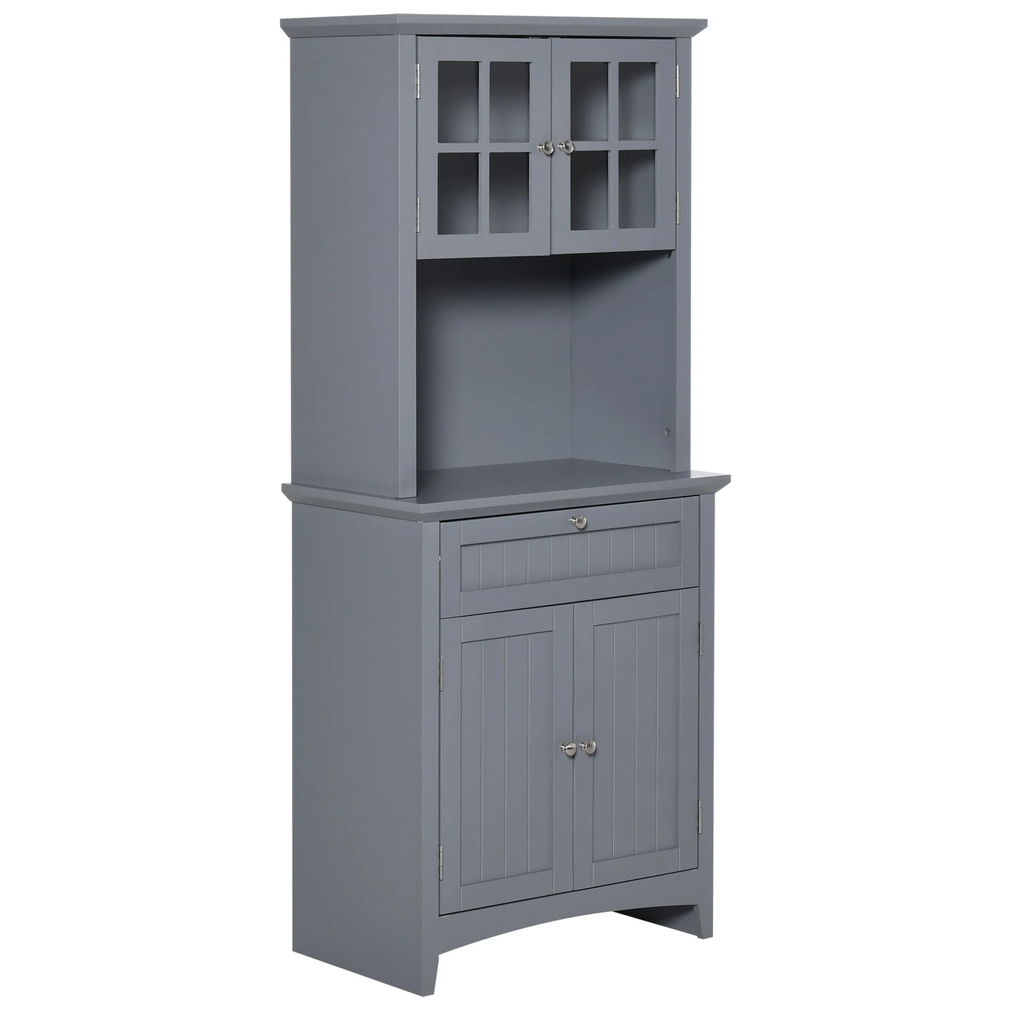 HOMCOM Kitchen Buffet Hutch Wooden Storage Cupboard with Framed Glass Door, Drawer and Microwave Space - 27