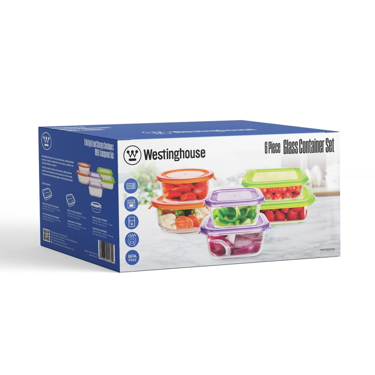 12pc Glass Food Storage Set - 370ml, 640ml, 320ml, 520ml, 400ml & 650ml