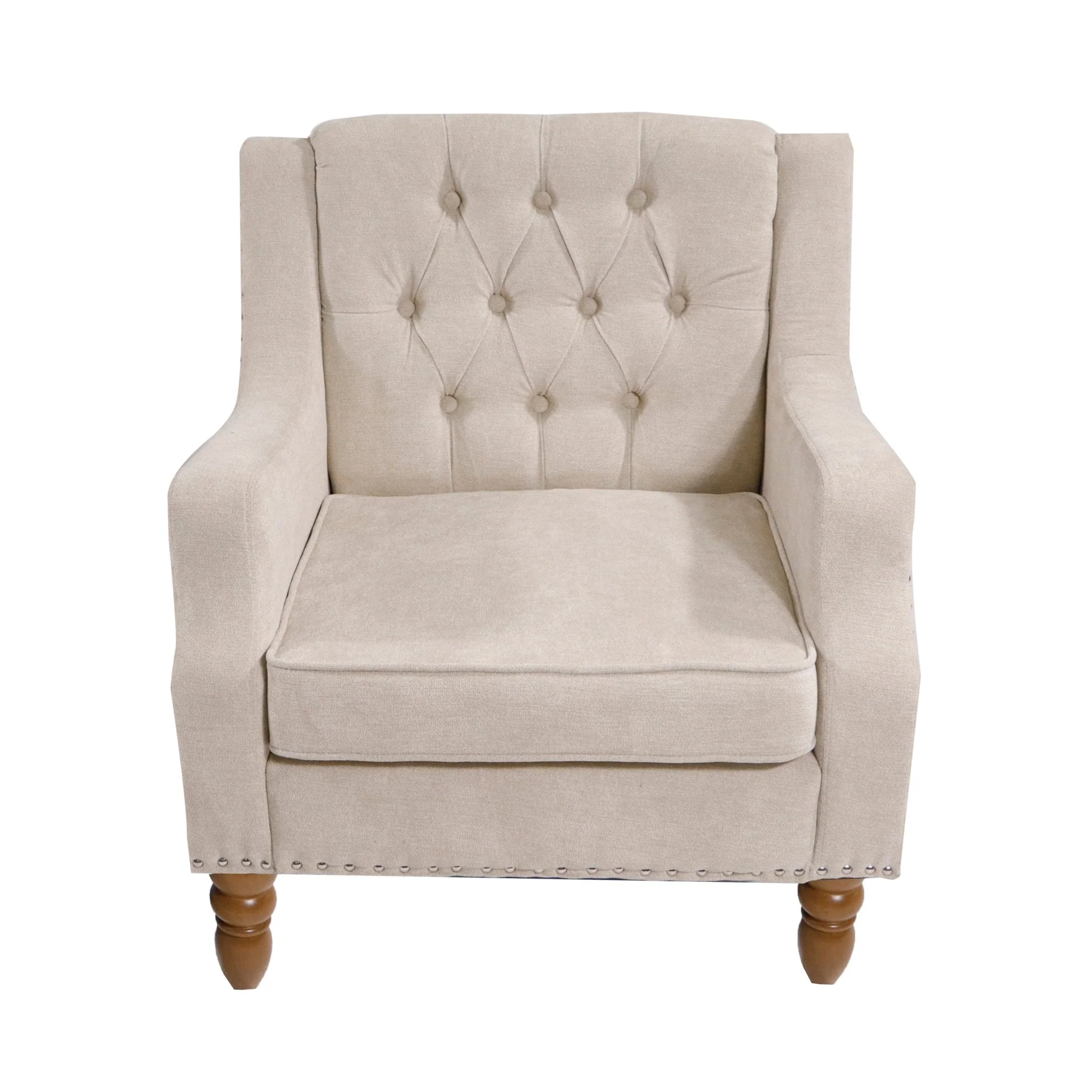 Caryl Button Tufted Upholstered Accent Chair with Recessed Arms and Nailhead Trim