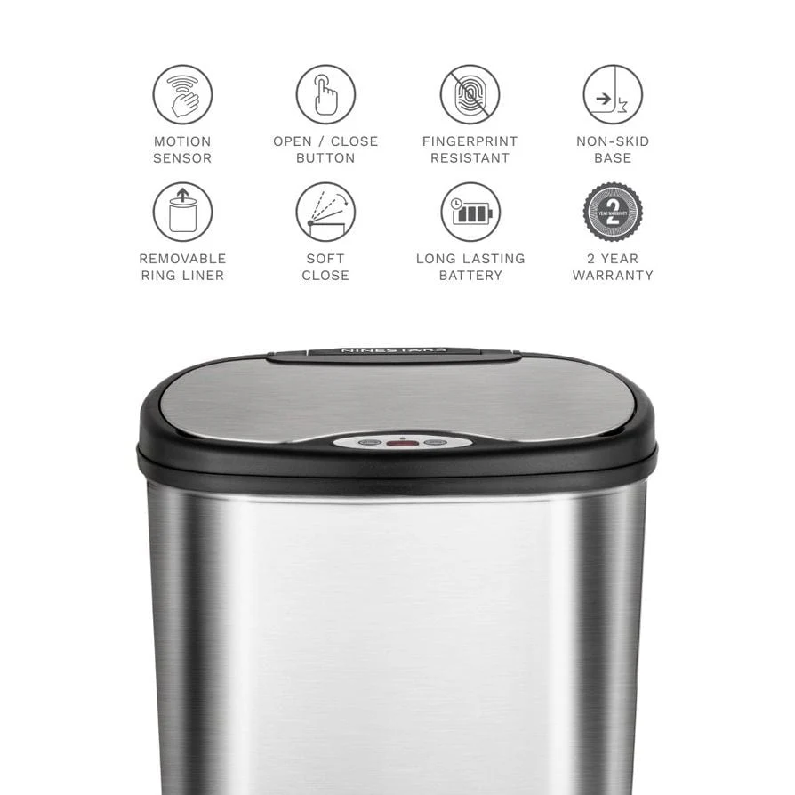 NINESTARS Stainless Steel Dual Compartment Motion Sensor Trash Can 13.2 Gallon DZT-50-13R