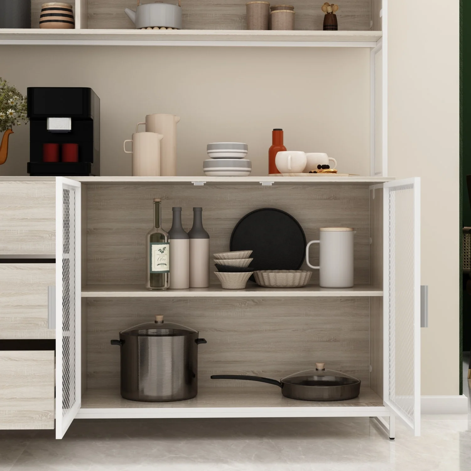 Large Buffet with Hutch,Kitchen Pantry Cupboard Sideboard