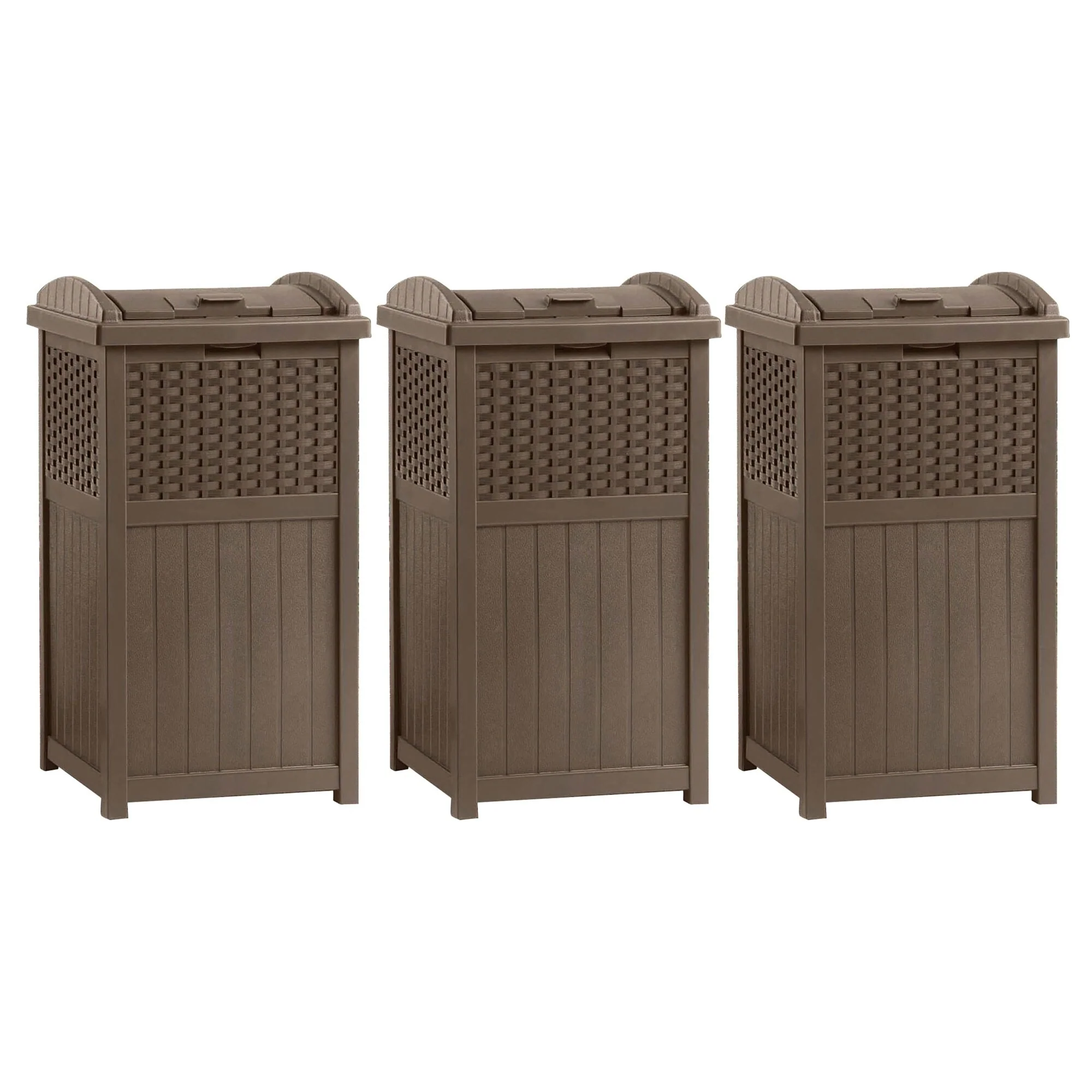 Suncast Trash Hideaway 33 Gallon Resin Wicker Outdoor Garbage Container (4 Pack)