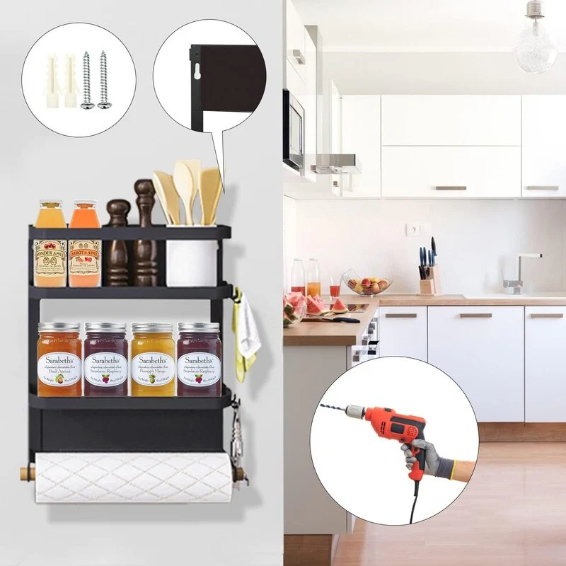 Magnetic Spice Rack for Refrigerator Magnetic Paper Towel Holder - 3.9