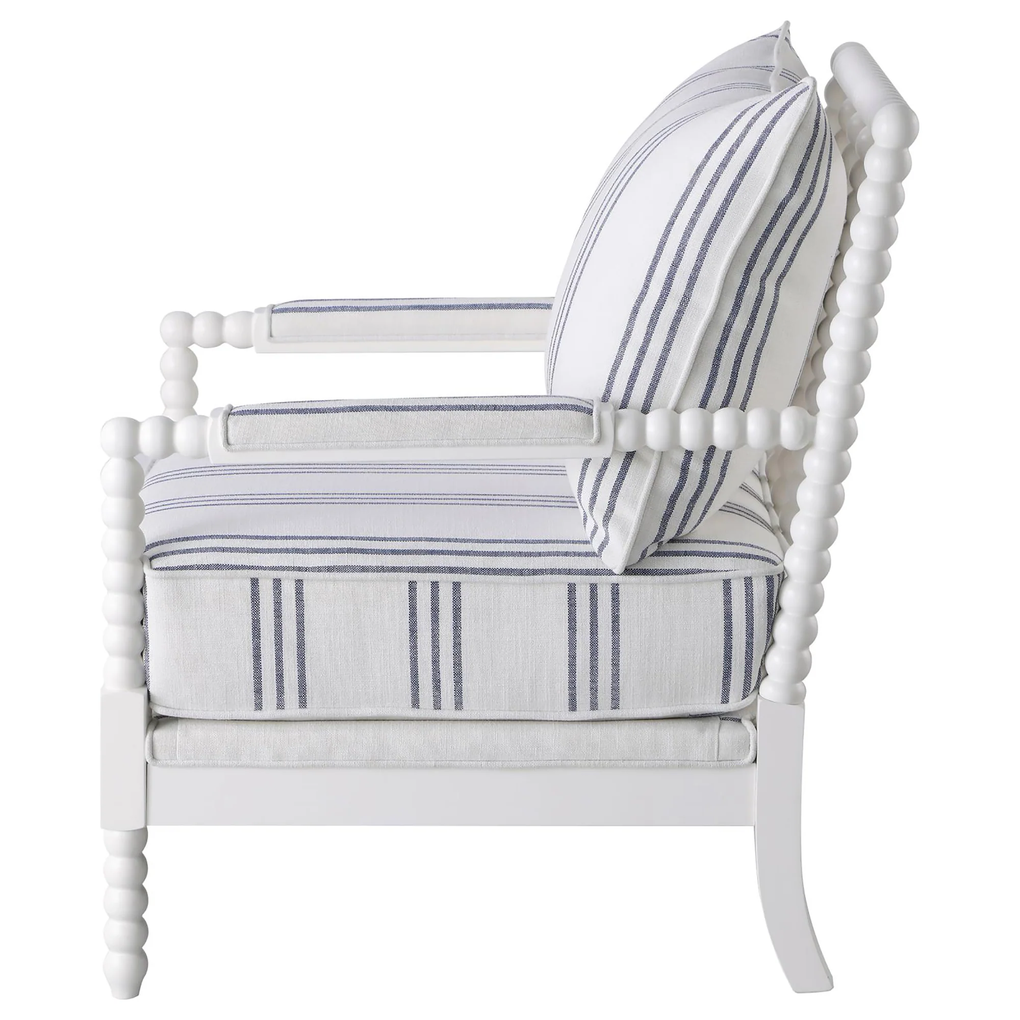 Upholstered Stripe Accent Chair with Stacked-Sphere Spindle Design