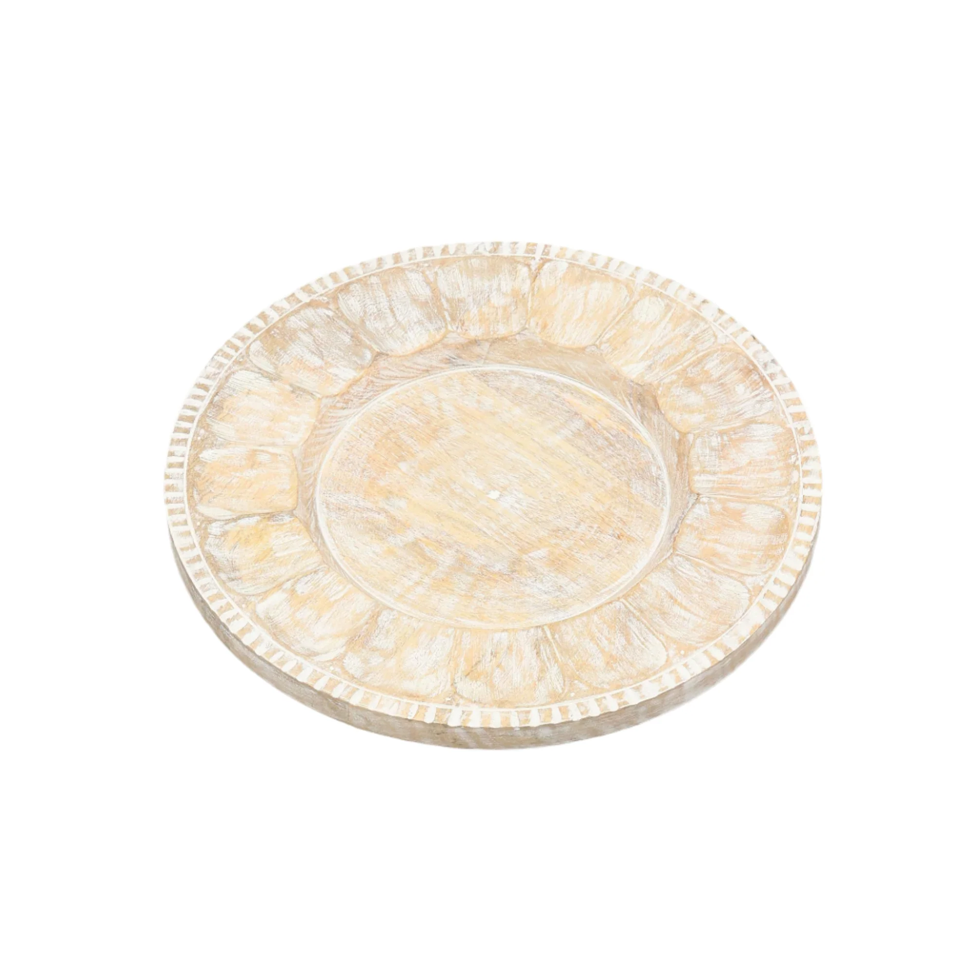 Whitewashed Petal Handcrafted 13 Wood Charger Plate