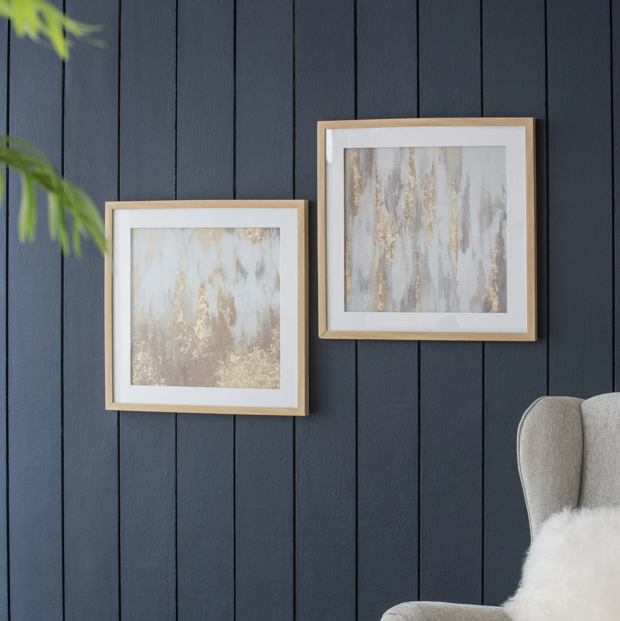 20.8x20.8x1.2' Framed Gold and Gray Wall Art with Glass Cover, Set of 2