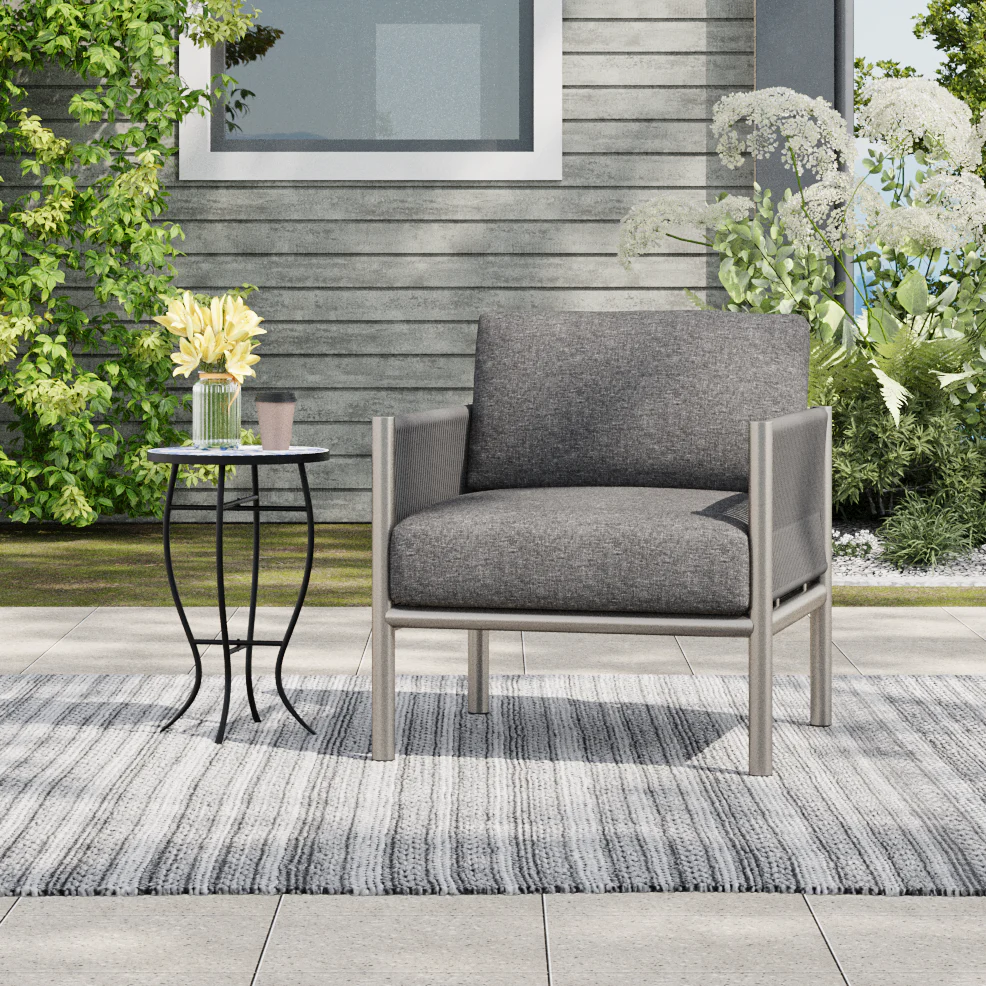 Outdoor Club Chair with Braided Rope Design and Aluminum Frame
