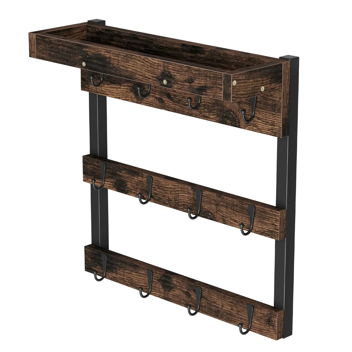 Coffee Mug Display Rack Wall Mounted Shelf with 12 Hooks for Kitchen