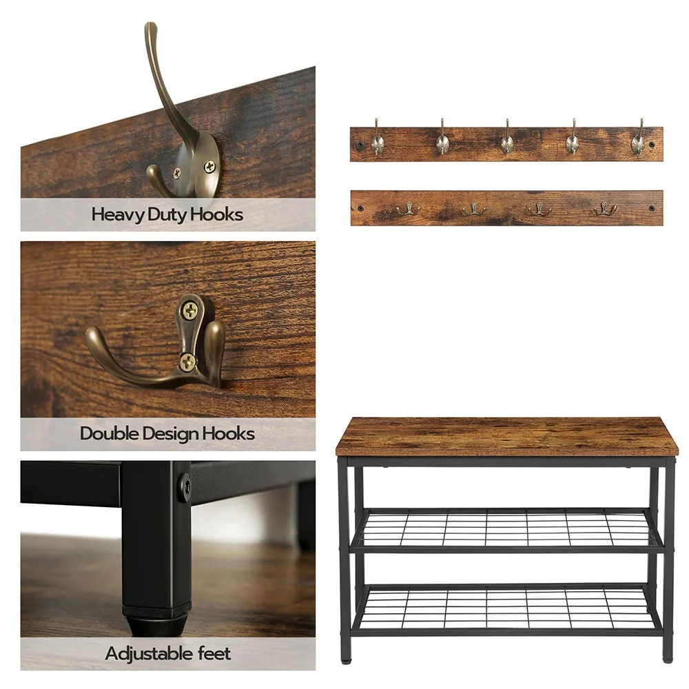 Coat Rack Shoe Bench Set, Entryway Shoe Rack Bench with Coat Hooks - Bench Set