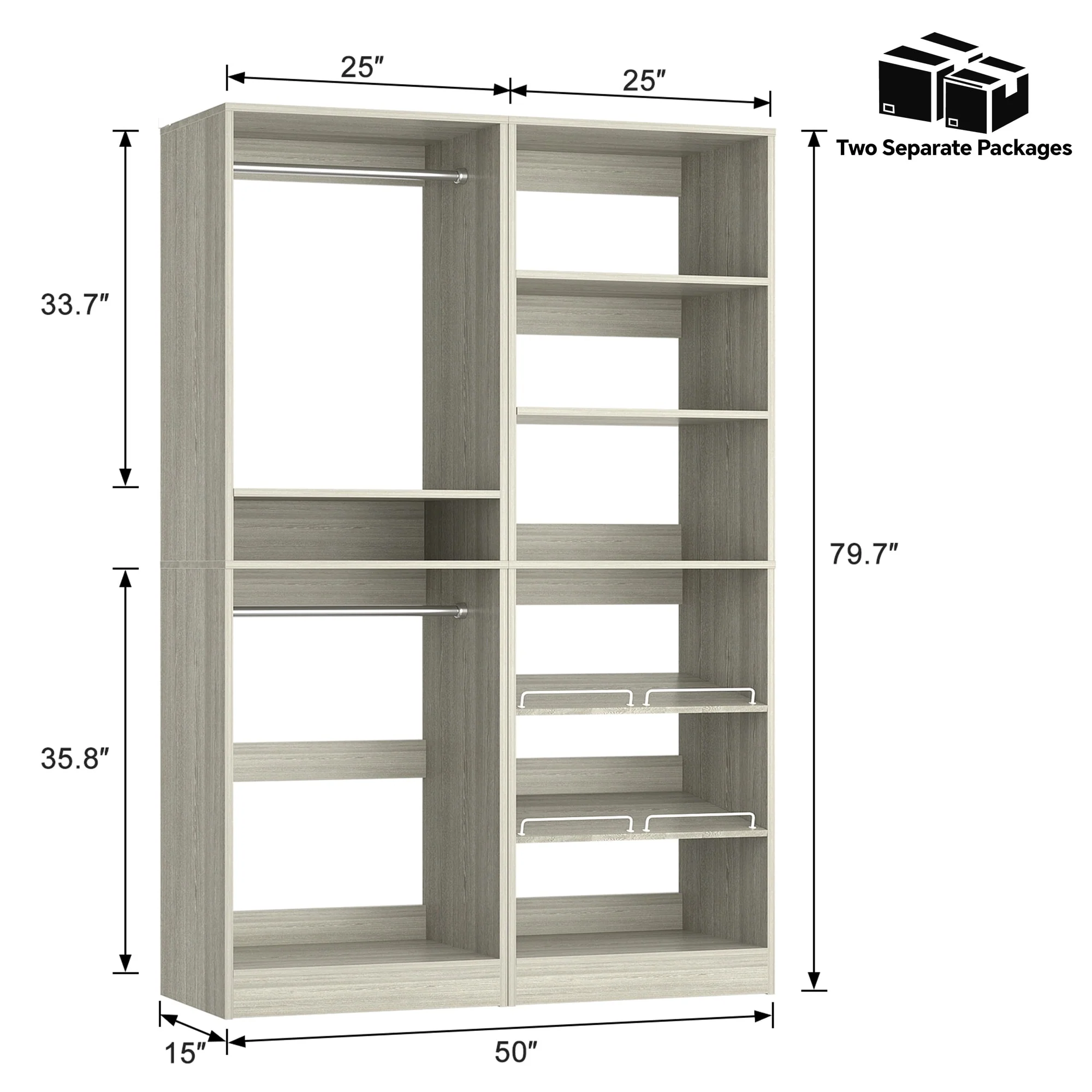 Cimly Set of 2 Freestanding Closet System with Shoe Racks and Hanging Rods for Reach-in/ Walk-in Closet