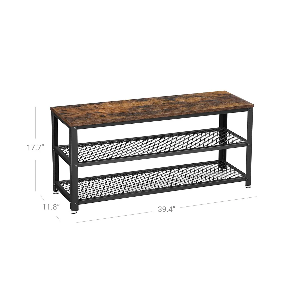 VASAGLE Industrial Shoe Bench, 3-Tier Shoe Rack, 39.4 Inches Long Storage Shelves, for Entryway